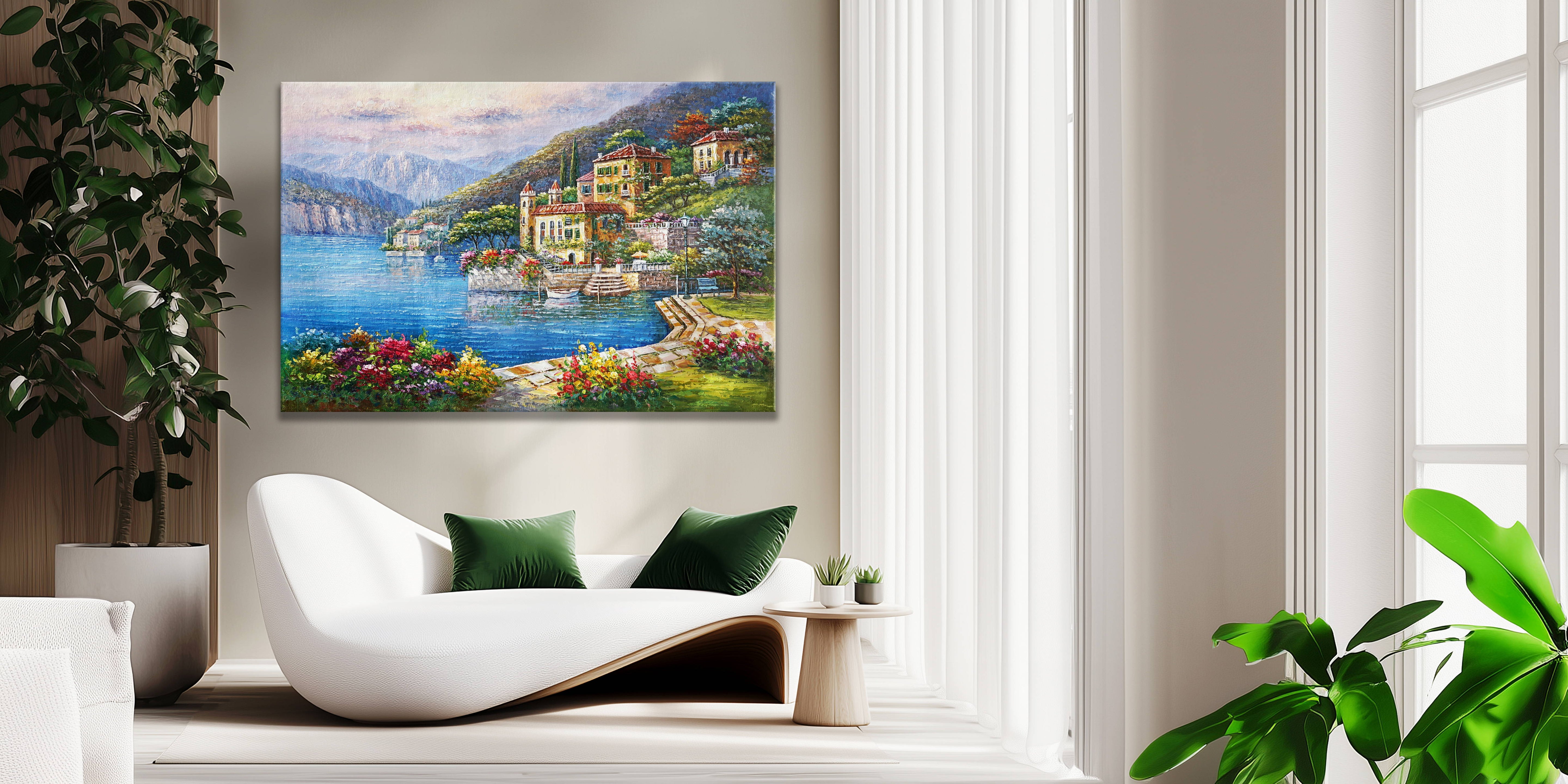 Dipinto a mano Villa del Balbianello Lago di Como 75x115cm