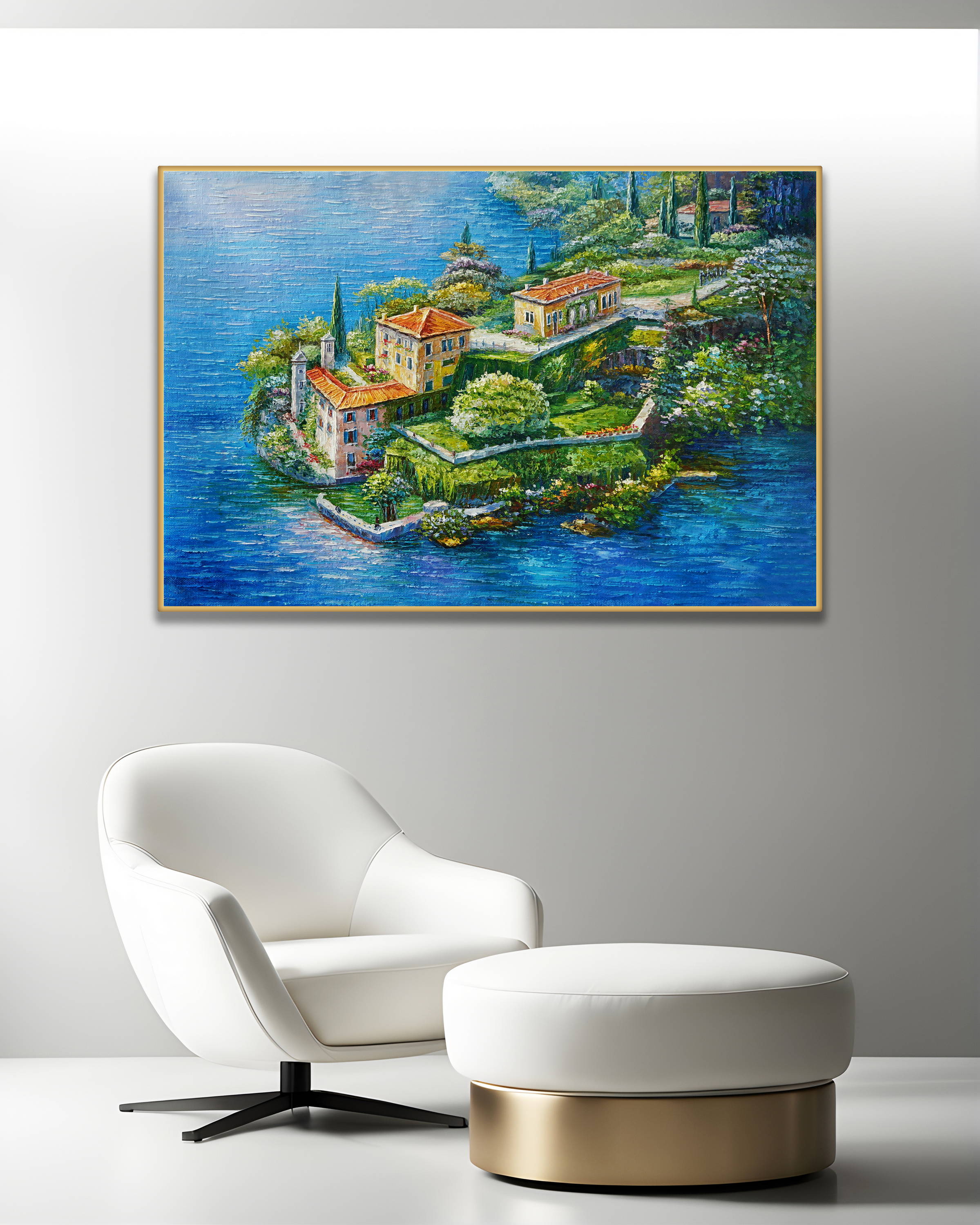 Dipinto a mano Villa del Balbianello Lago di Como 75x115cm