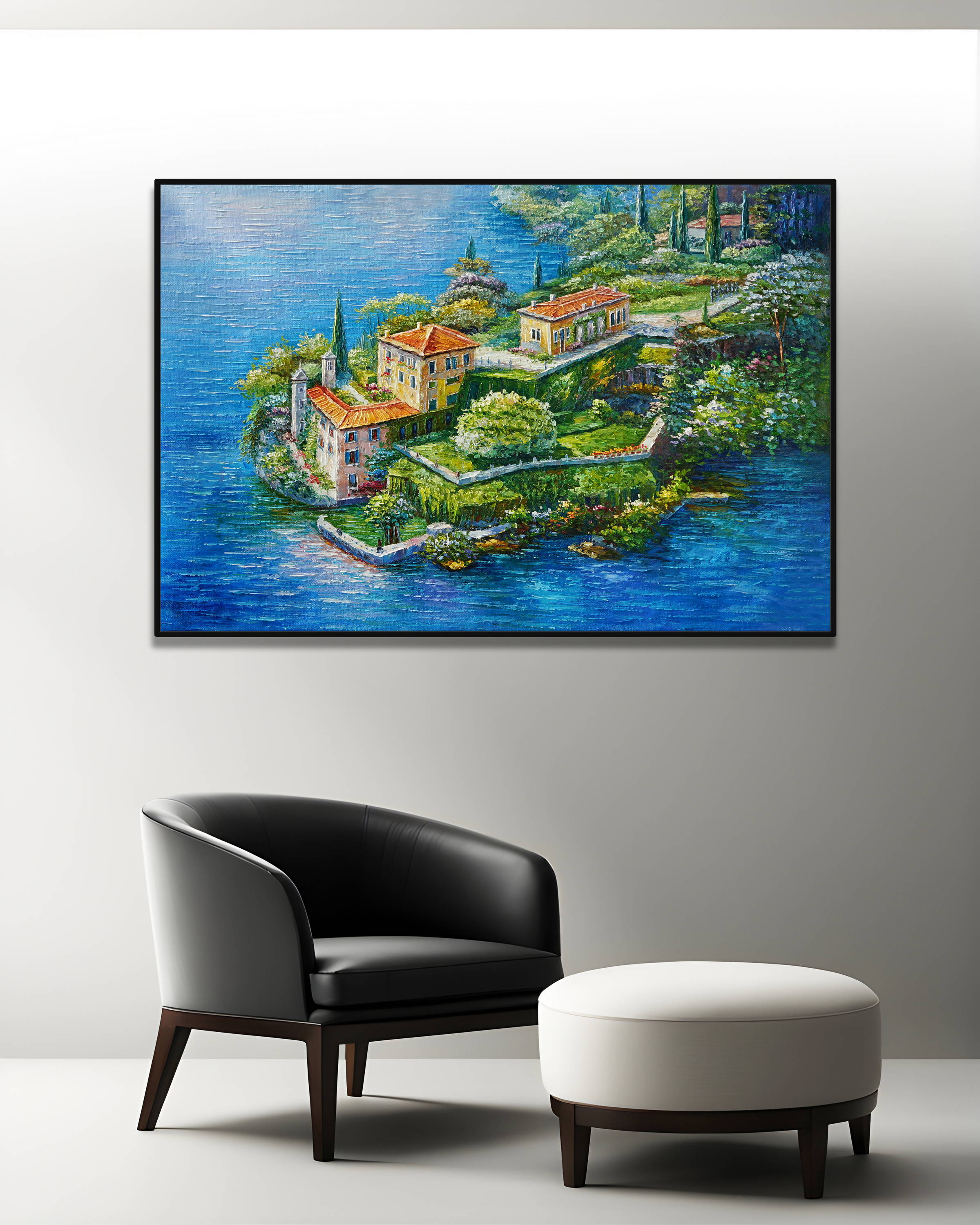 Dipinto a mano Villa del Balbianello Lago di Como 75x115cm