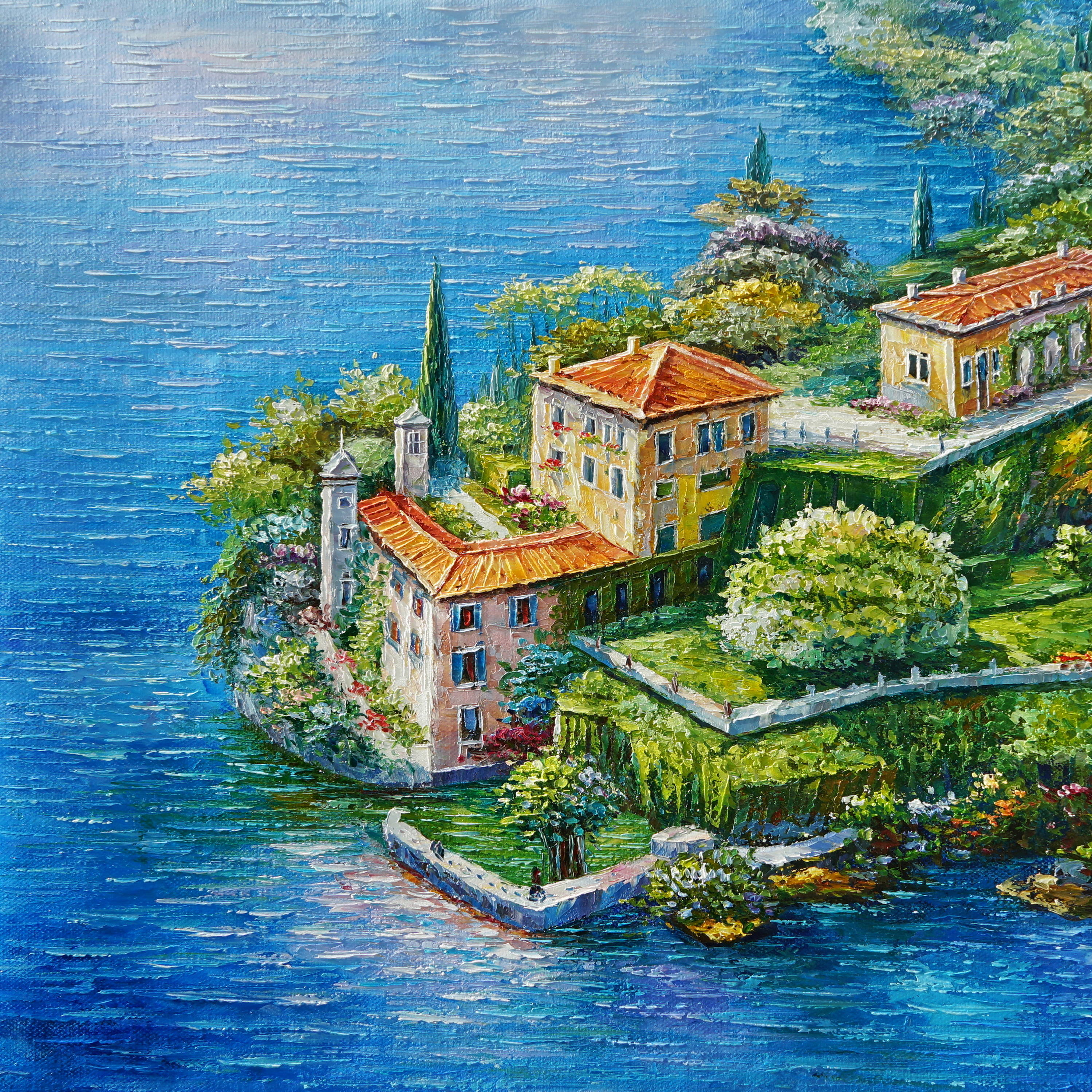 Dipinto a mano Villa del Balbianello Lago di Como 75x115cm