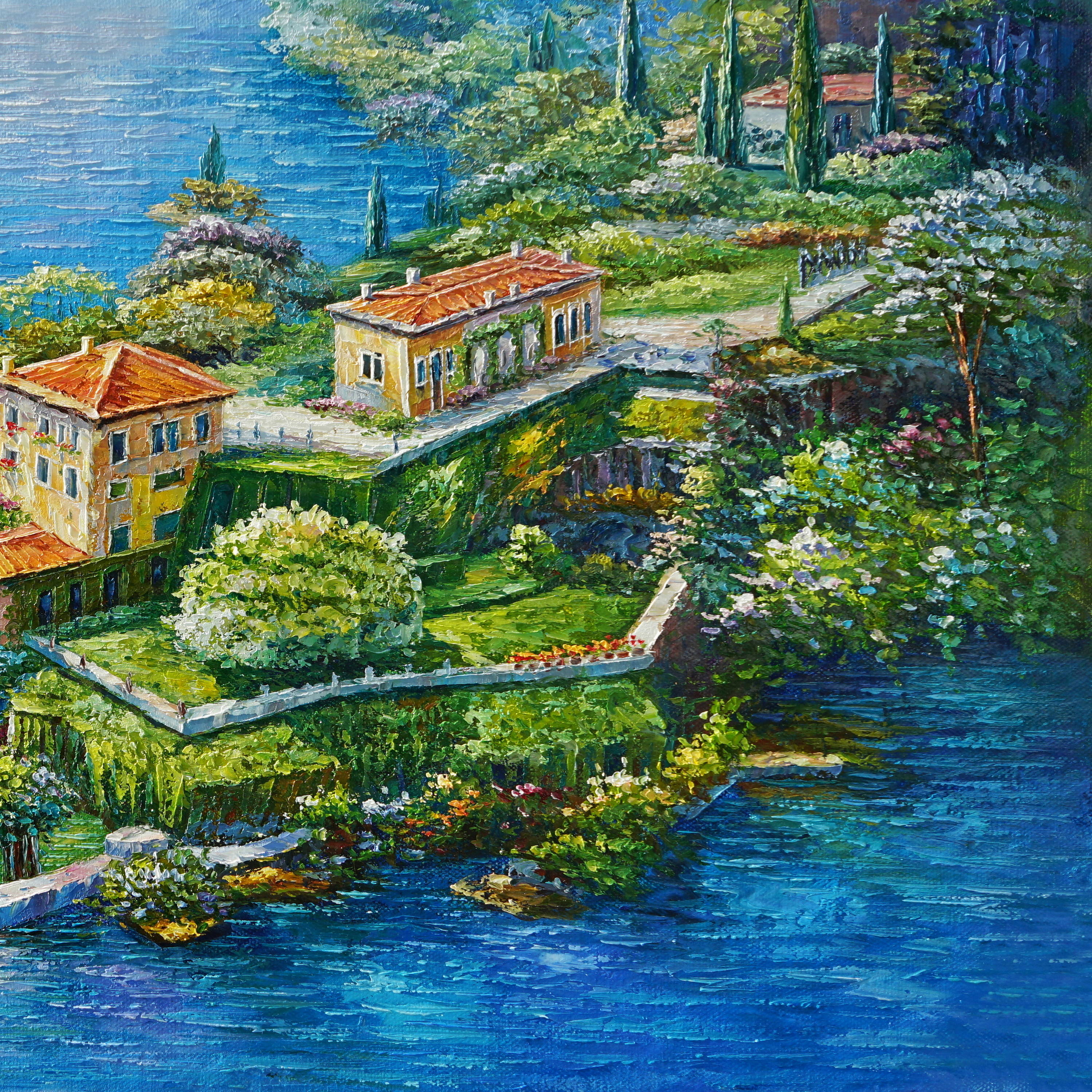 Dipinto a mano Villa del Balbianello Lago di Como 75x115cm