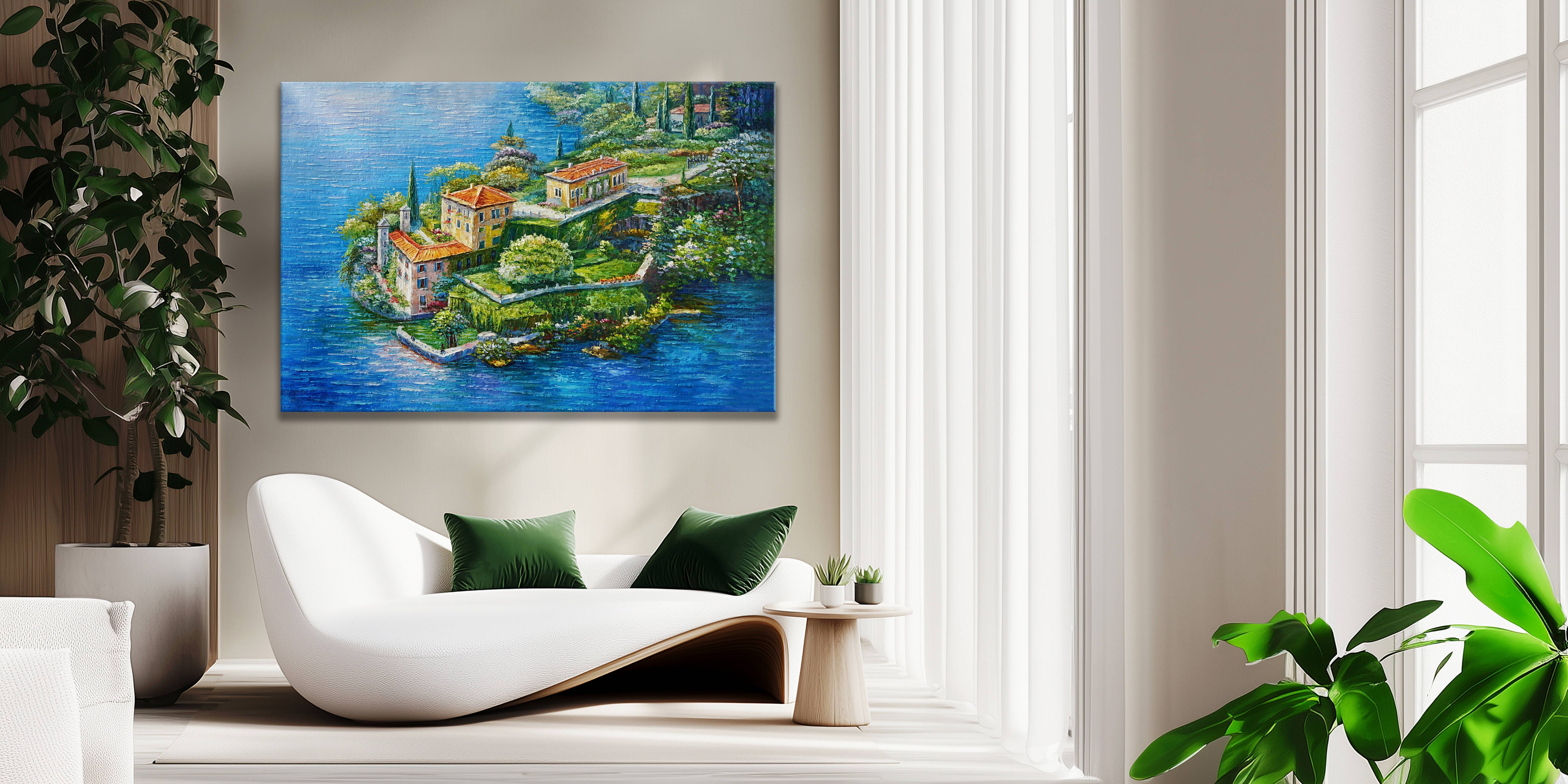 Dipinto a mano Villa del Balbianello Lago di Como 75x115cm