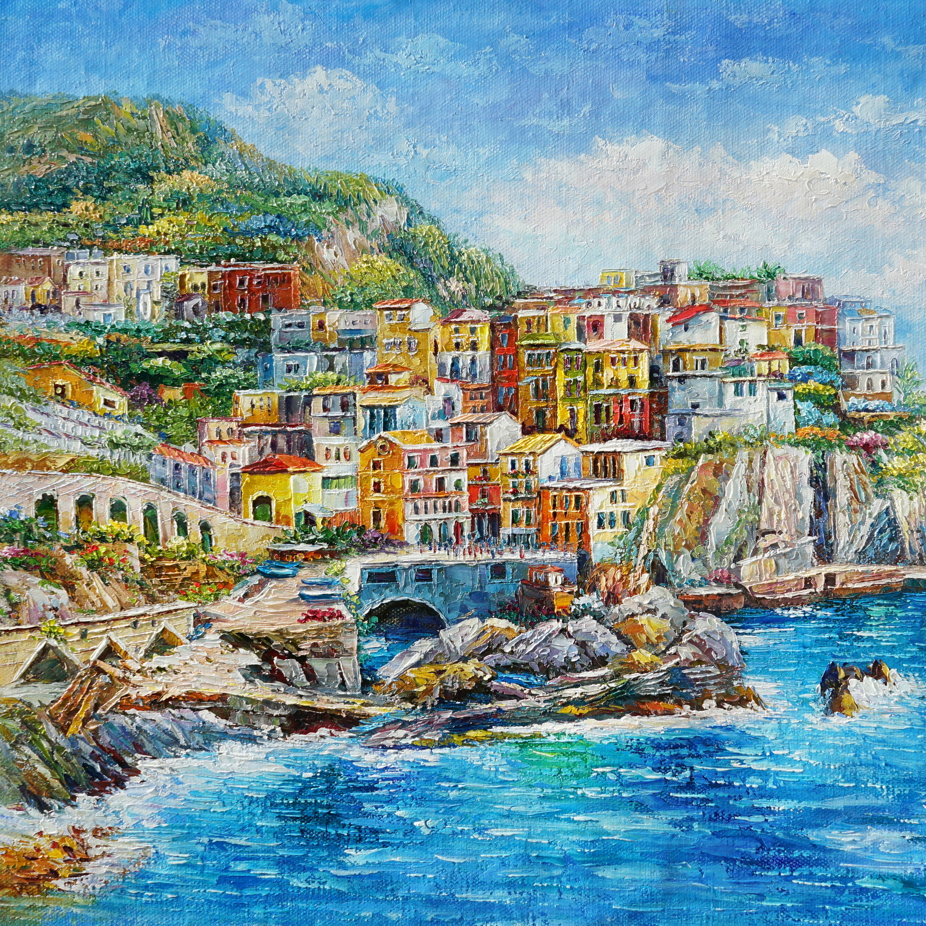 Dipinto a mano Manarola Cinque Terre 75x115cm