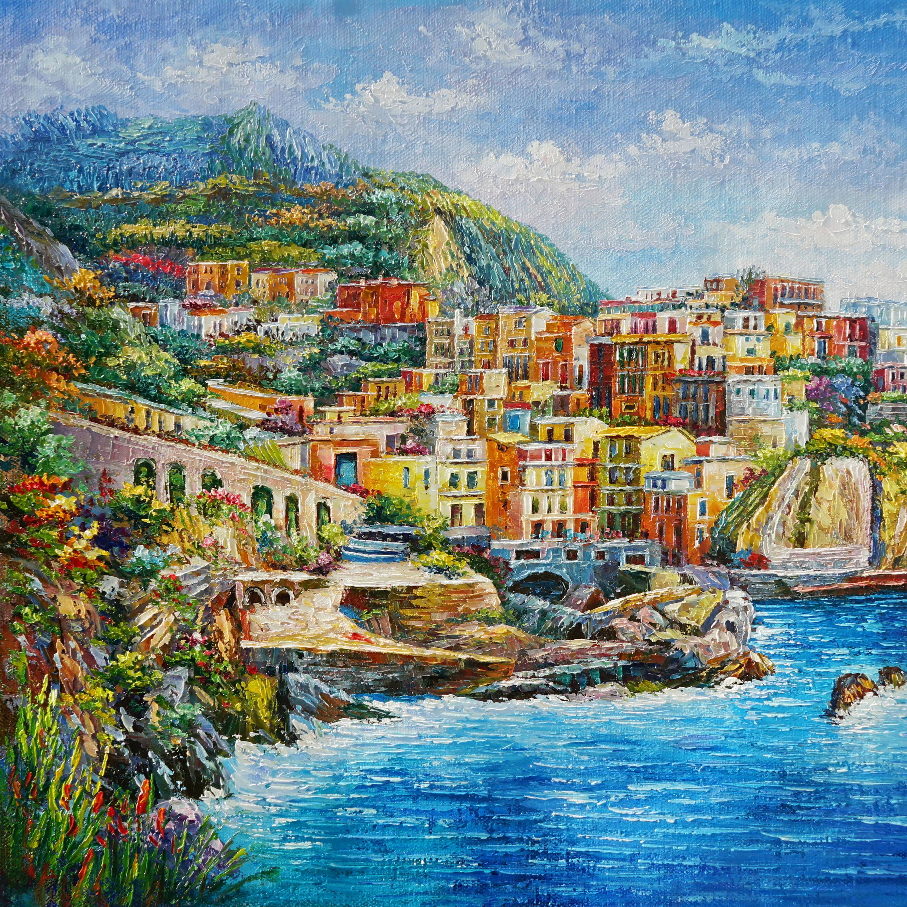 Dipinto a mano Manarola Cinque Terre 75x115cm