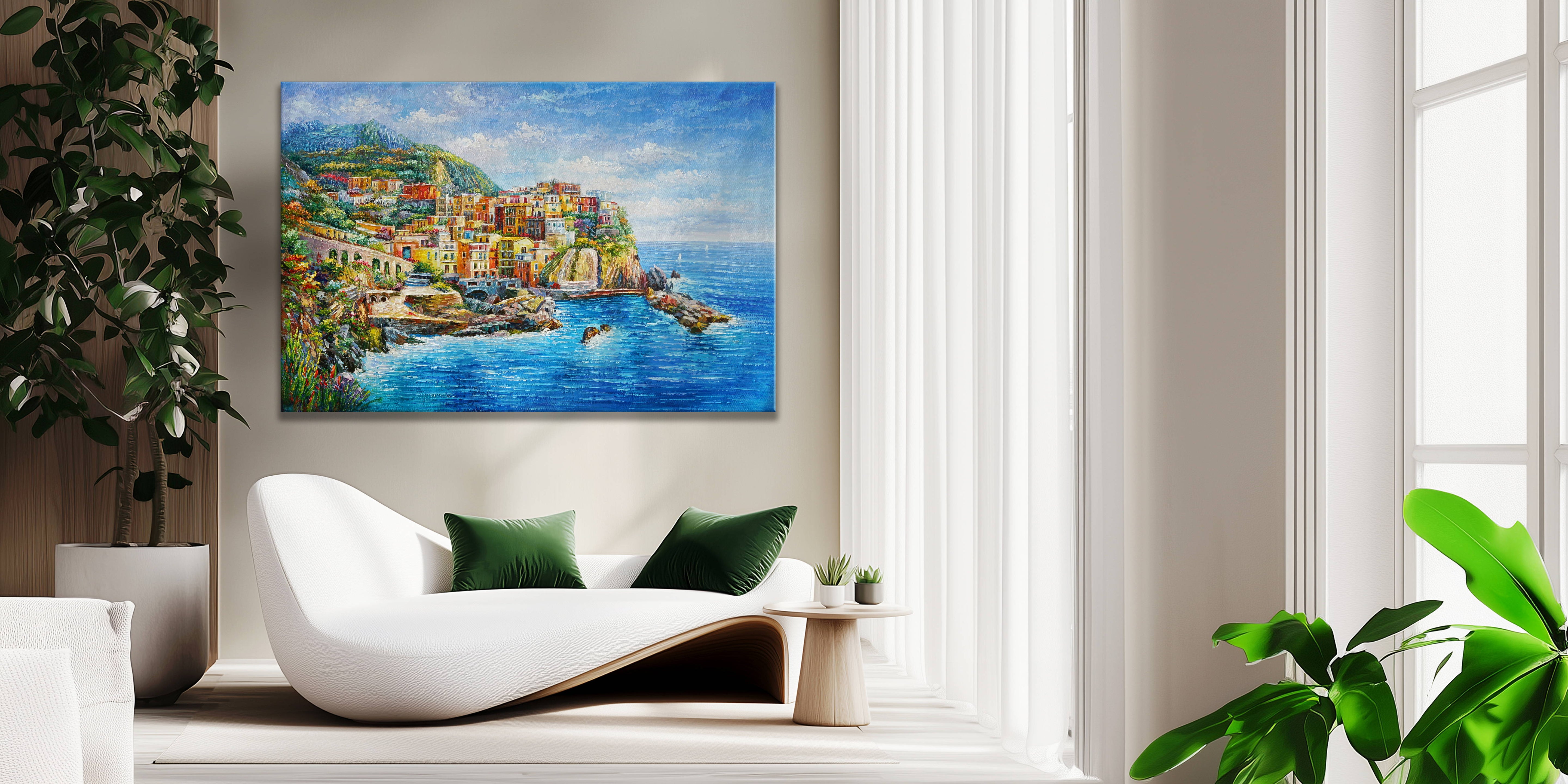 Dipinto a mano Manarola Cinque Terre 75x115cm