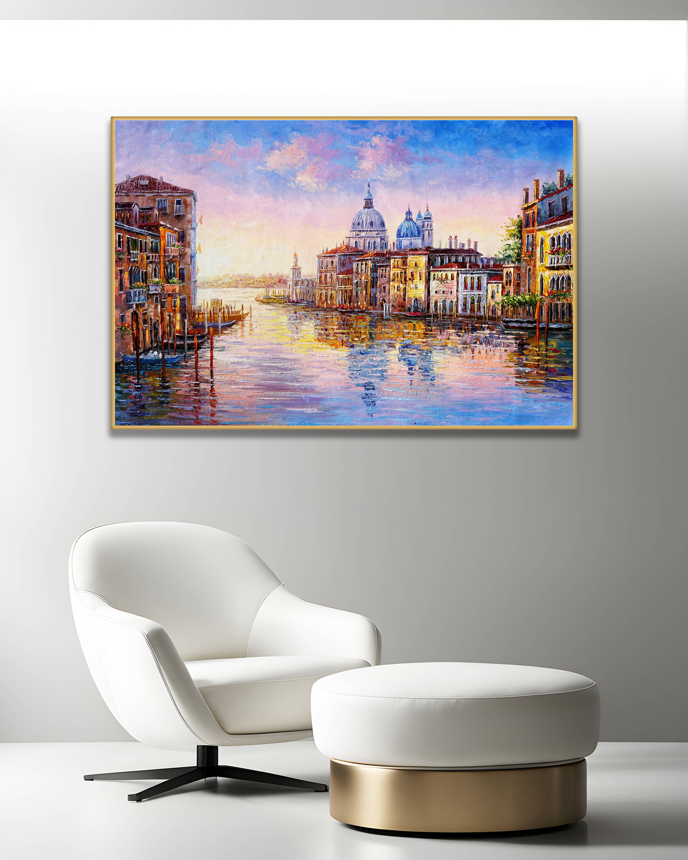 Dipinto a mano Canal Grande Venezia Gondole 75x115cm