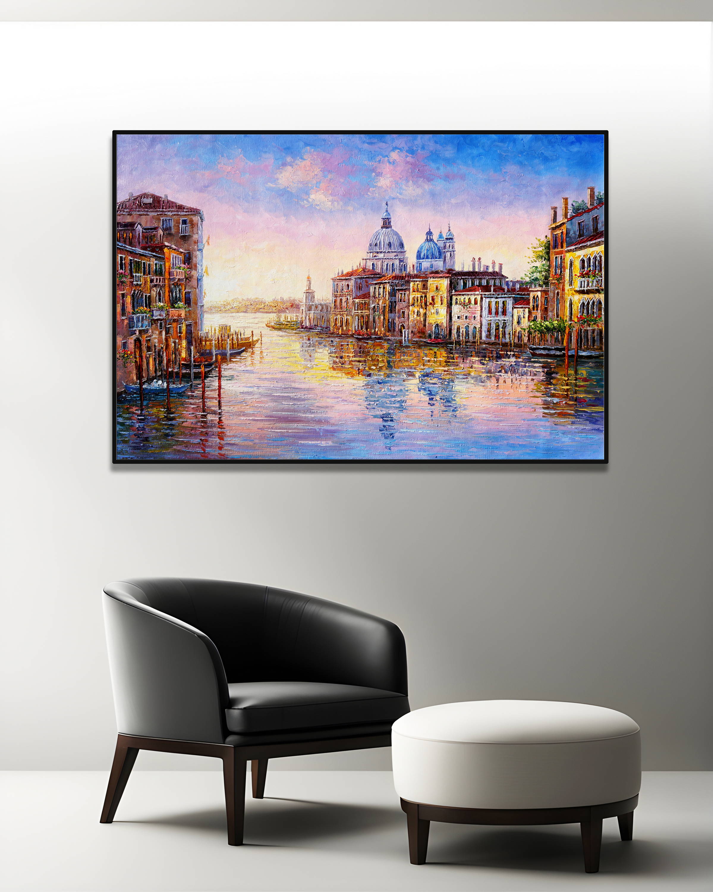 Dipinto a mano Canal Grande Venezia Gondole 75x115cm