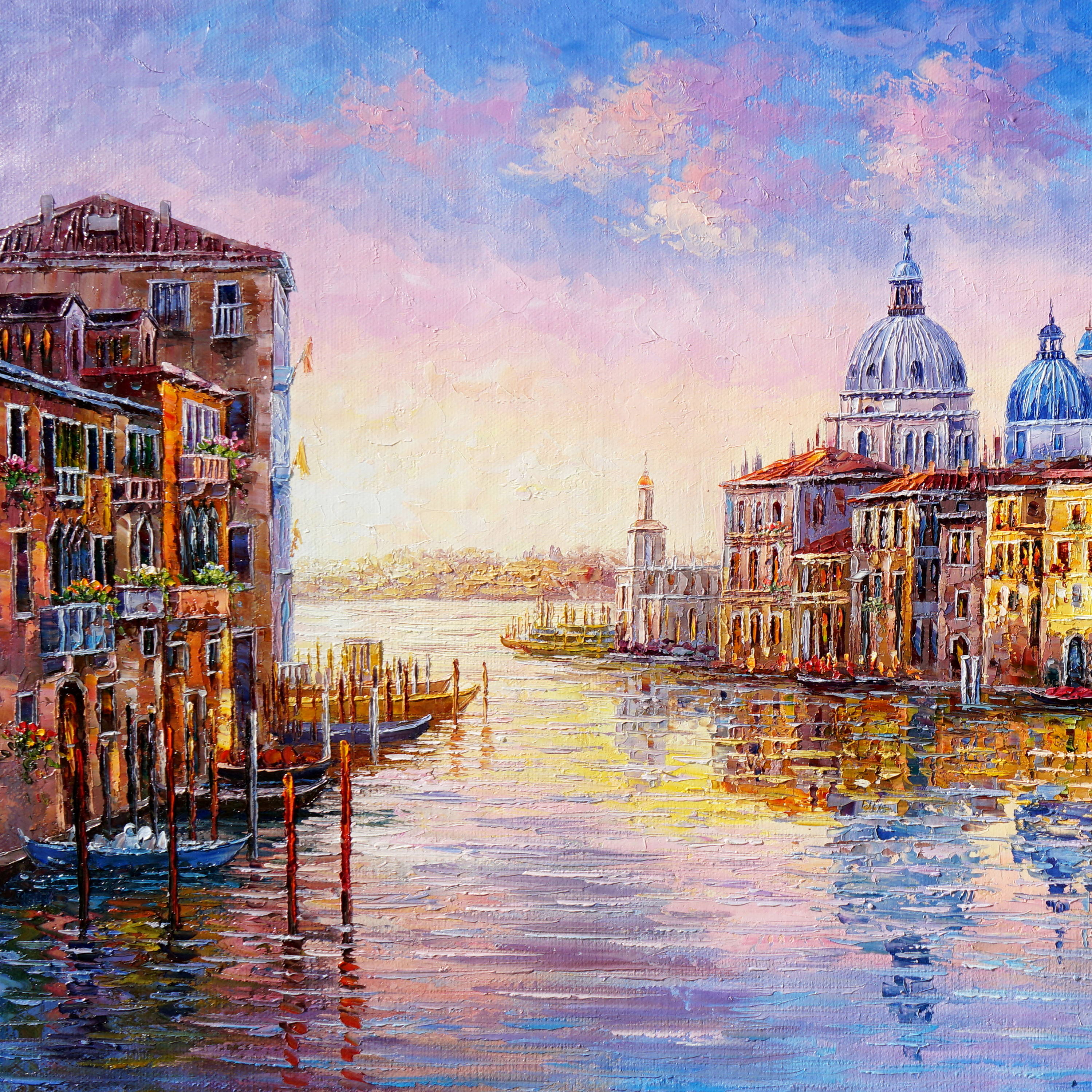 Dipinto a mano Canal Grande Venezia Gondole 75x115cm