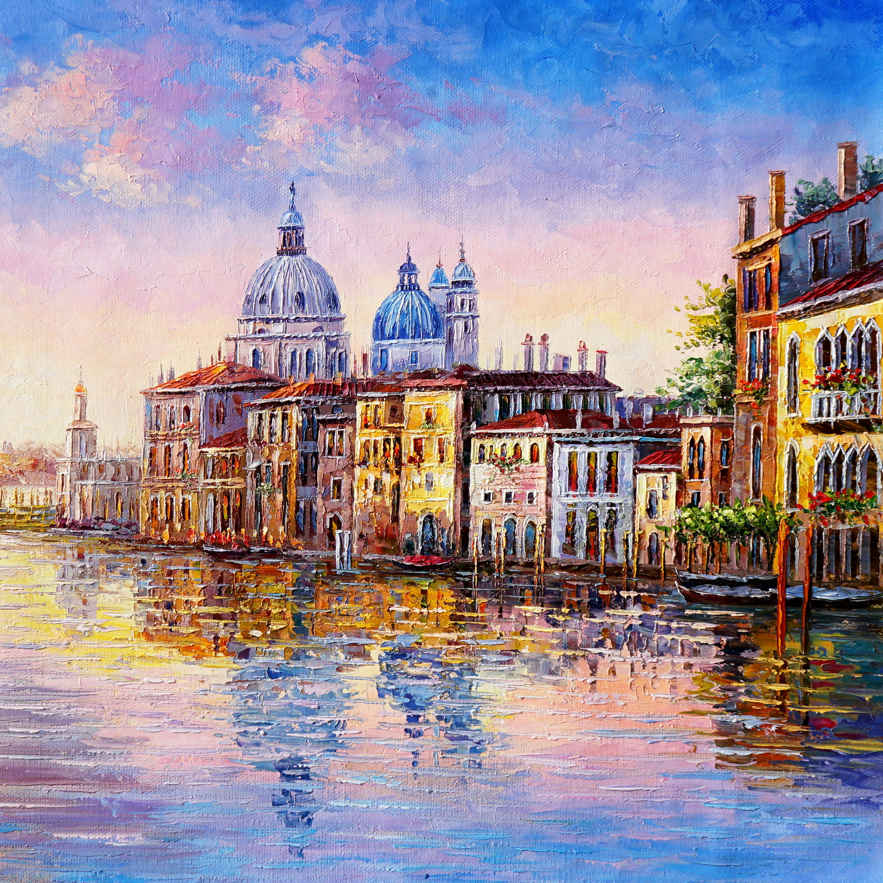 Dipinto a mano Canal Grande Venezia Gondole 75x115cm