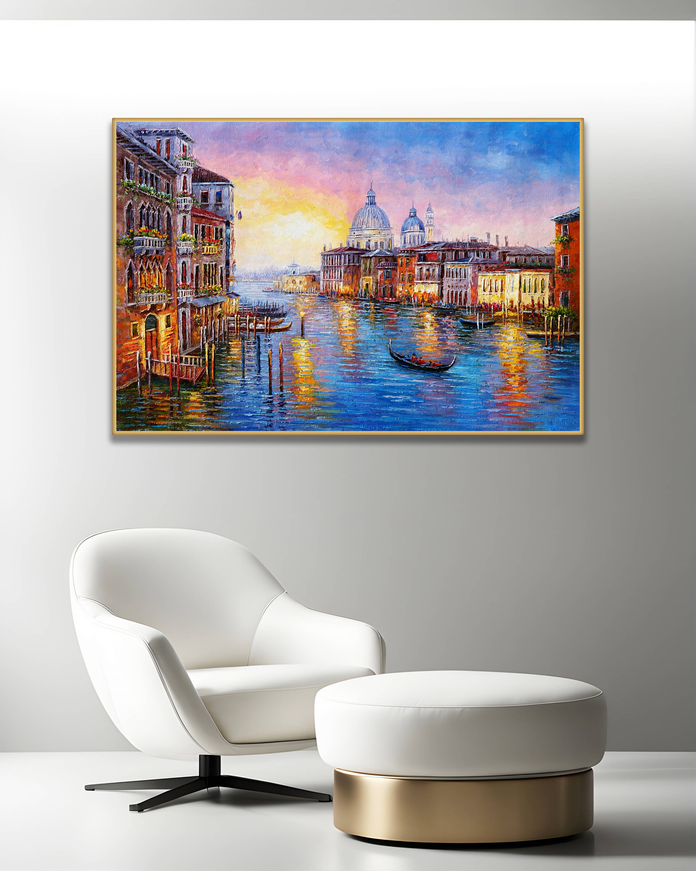 Dipinto a mano Canal Grande Venezia Gondole 75x115cm