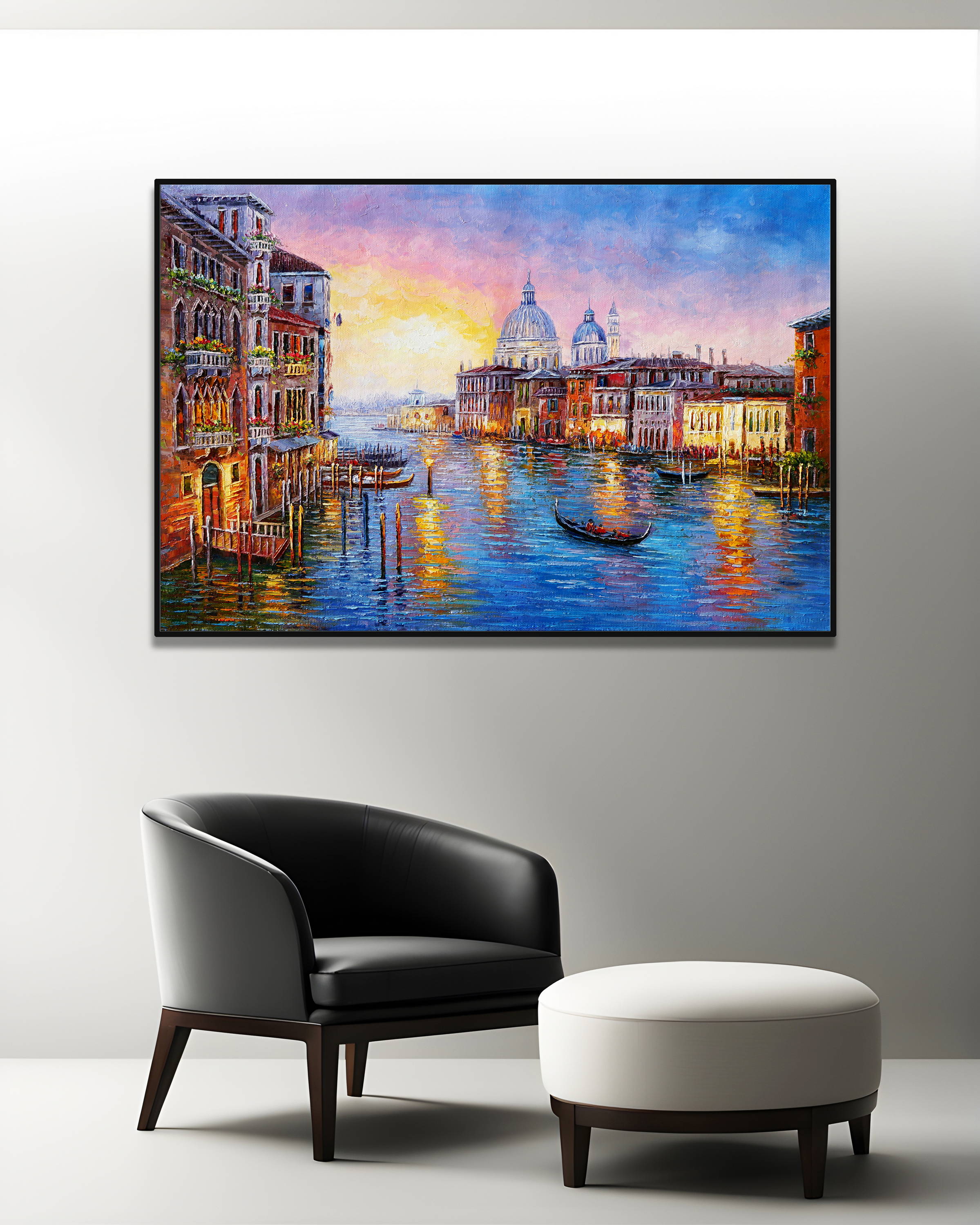 Dipinto a mano Canal Grande Venezia Gondole 75x115cm