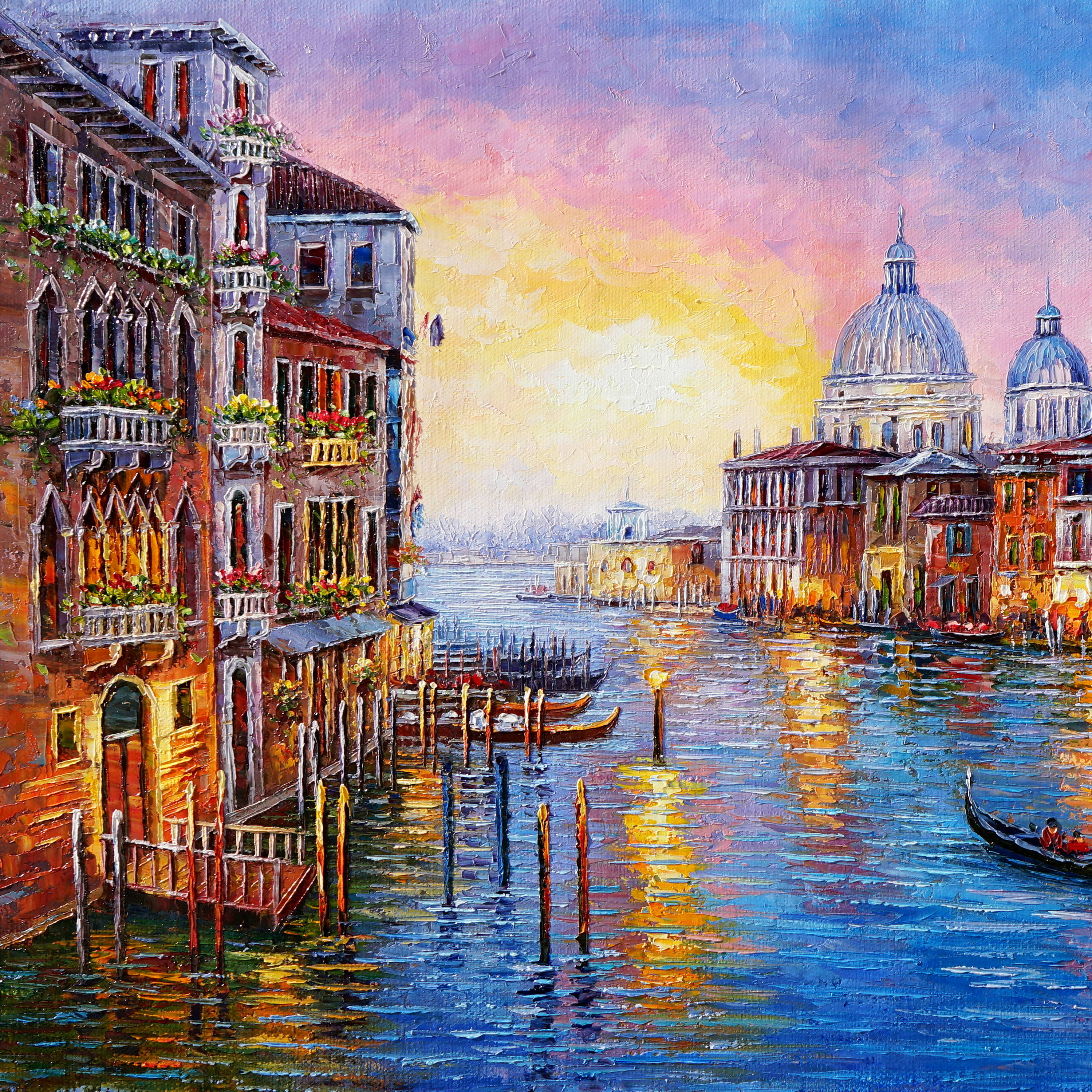 Dipinto a mano Canal Grande Venezia Gondole 75x115cm