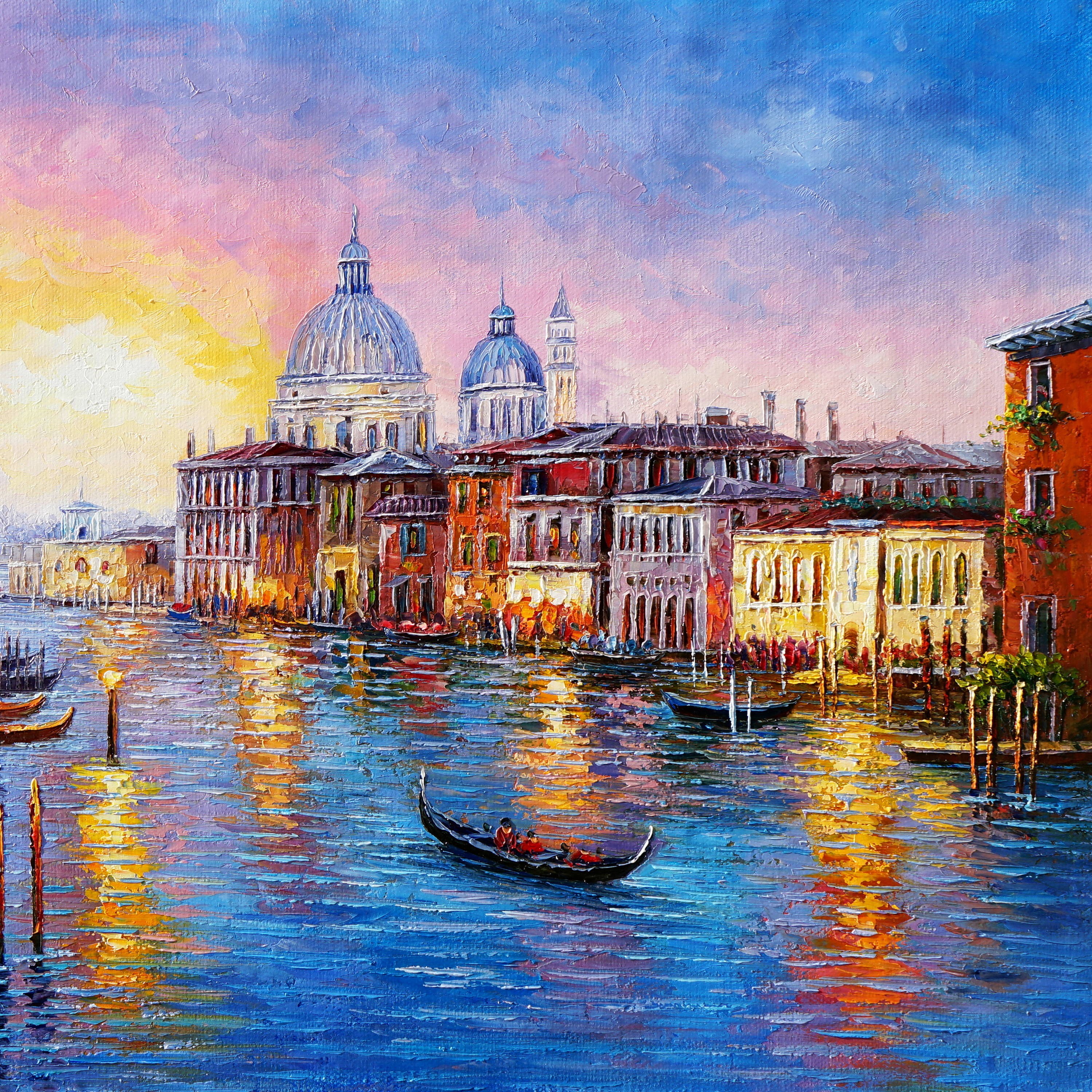 Dipinto a mano Canal Grande Venezia Gondole 75x115cm