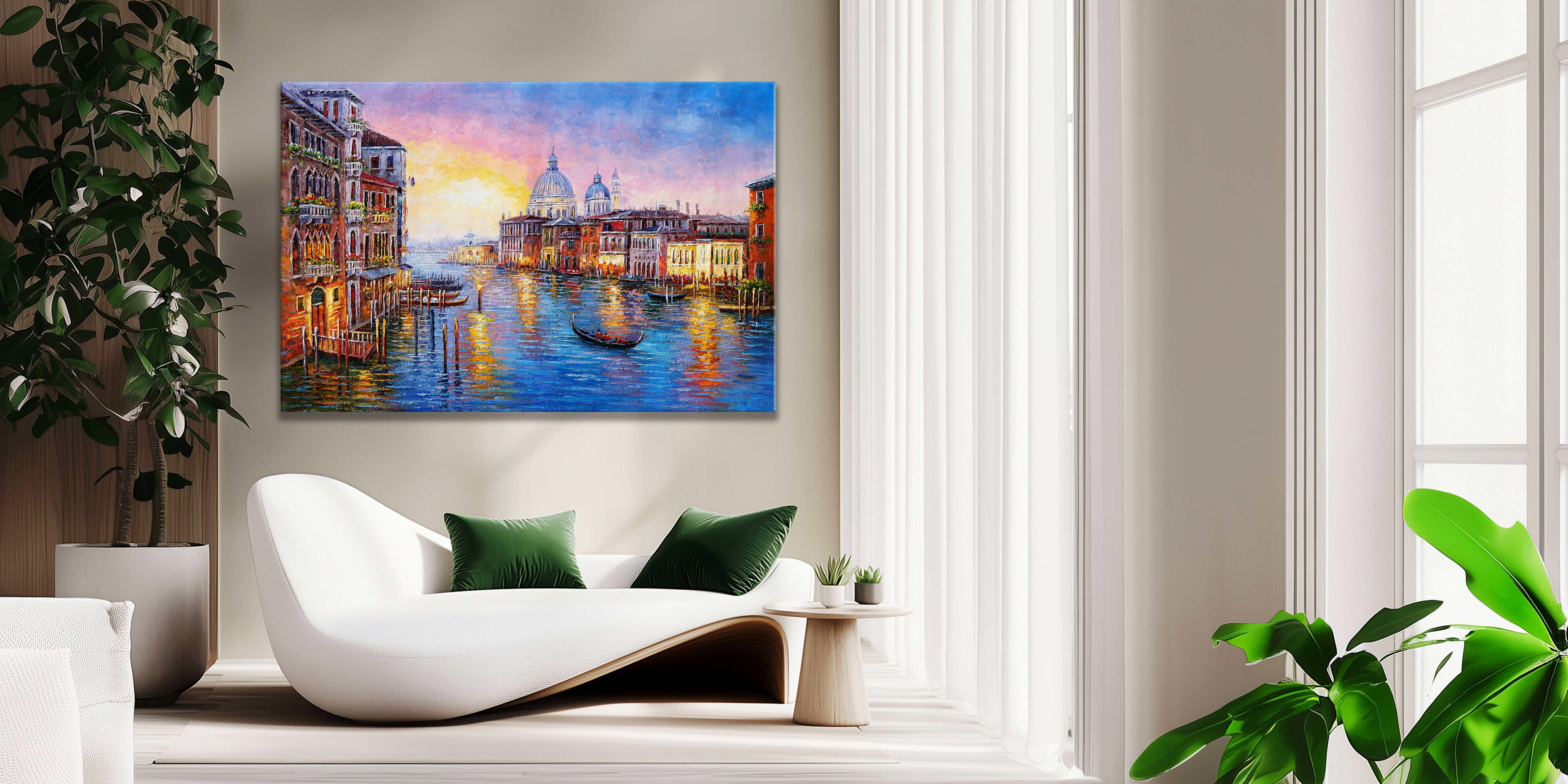 Dipinto a mano Canal Grande Venezia Gondole 75x115cm