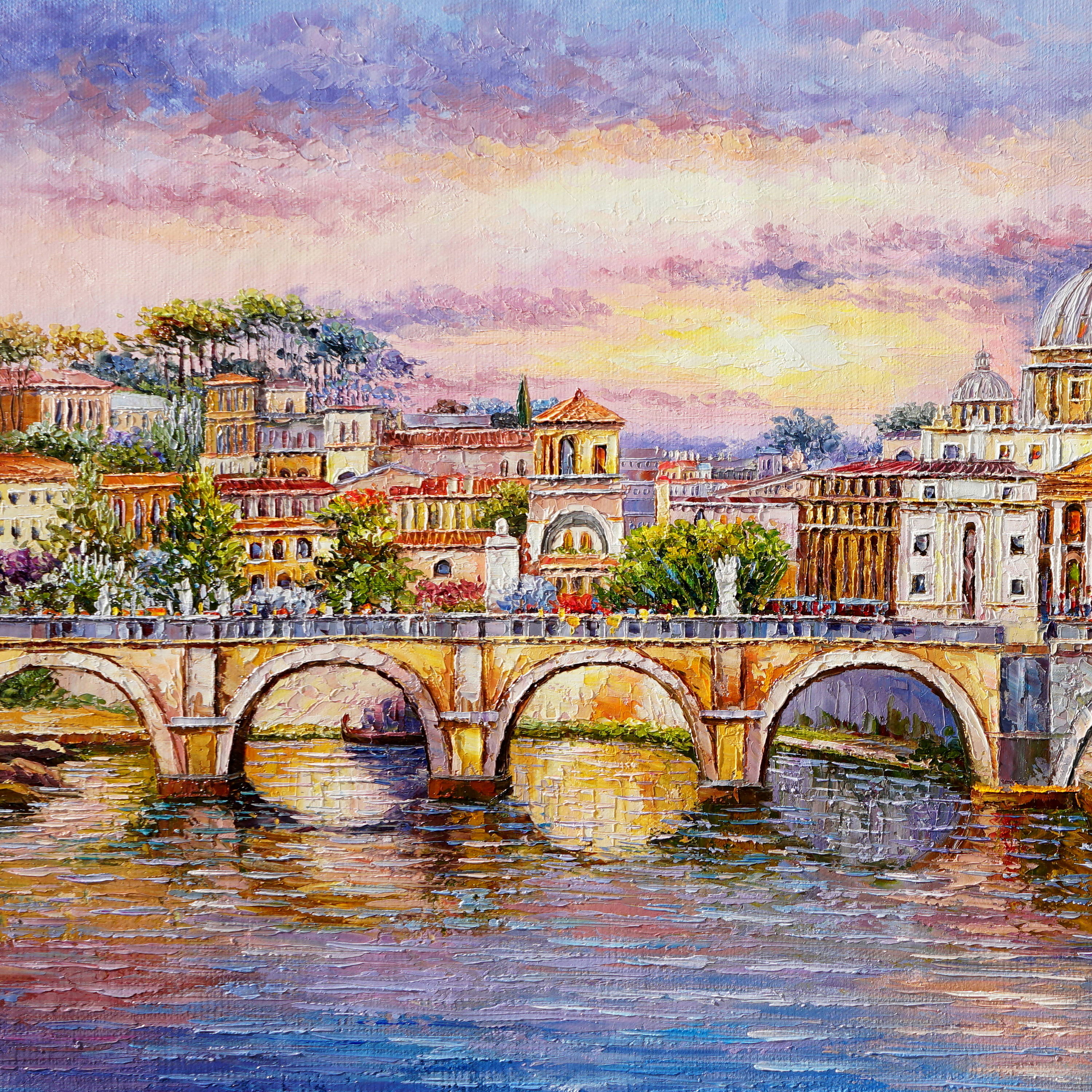 Dipinto a mano Roma Tevere Basilica San Pietro 75x115cm