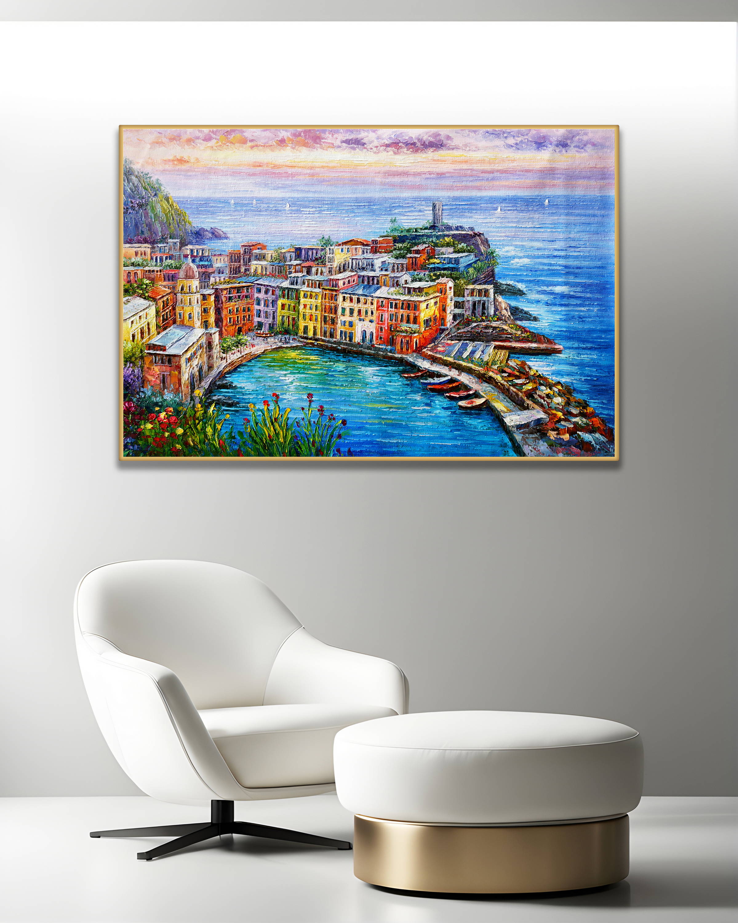 Dipinto a mano Cinque Terre Vernazza 75x115cm