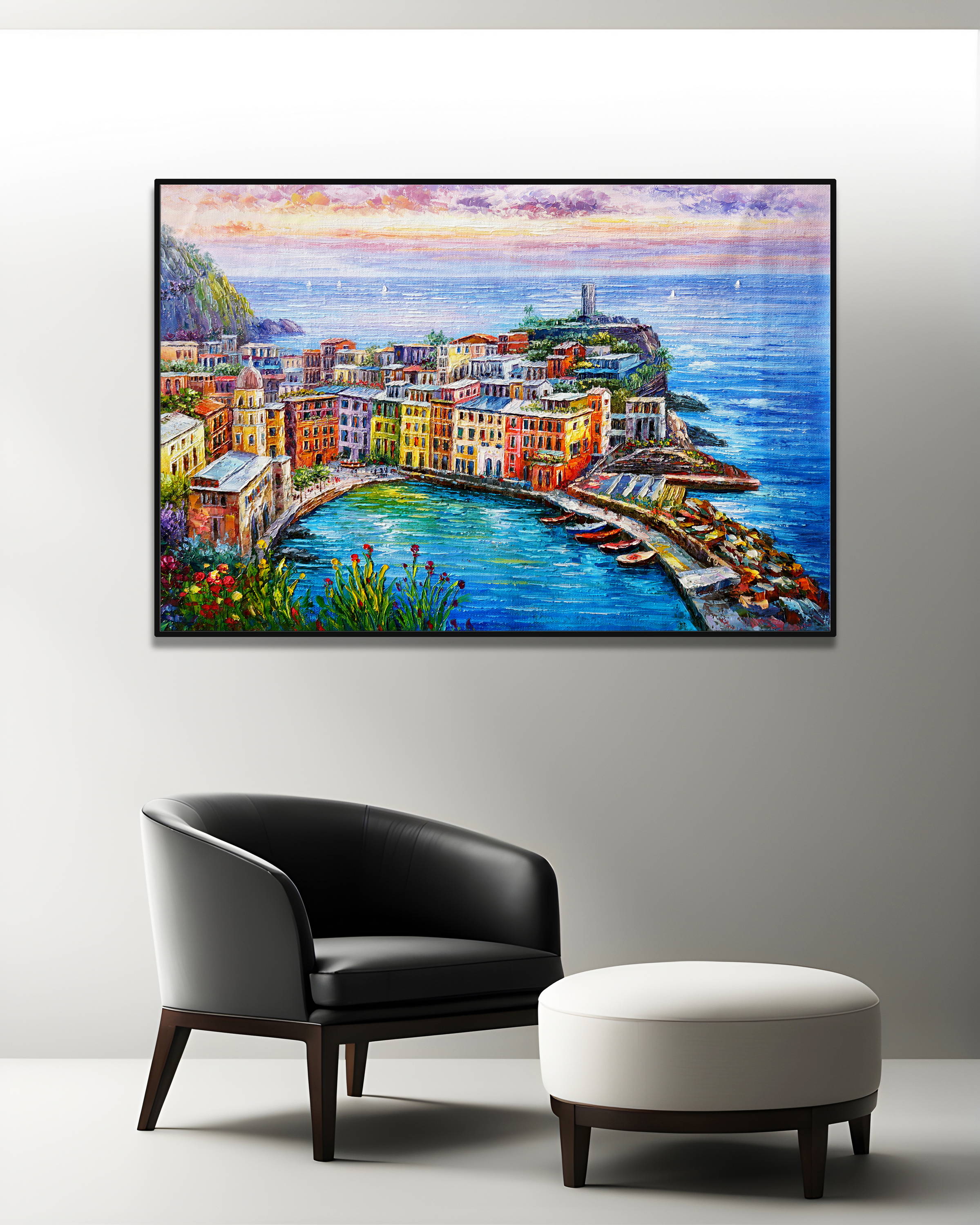 Dipinto a mano Cinque Terre Vernazza 75x115cm