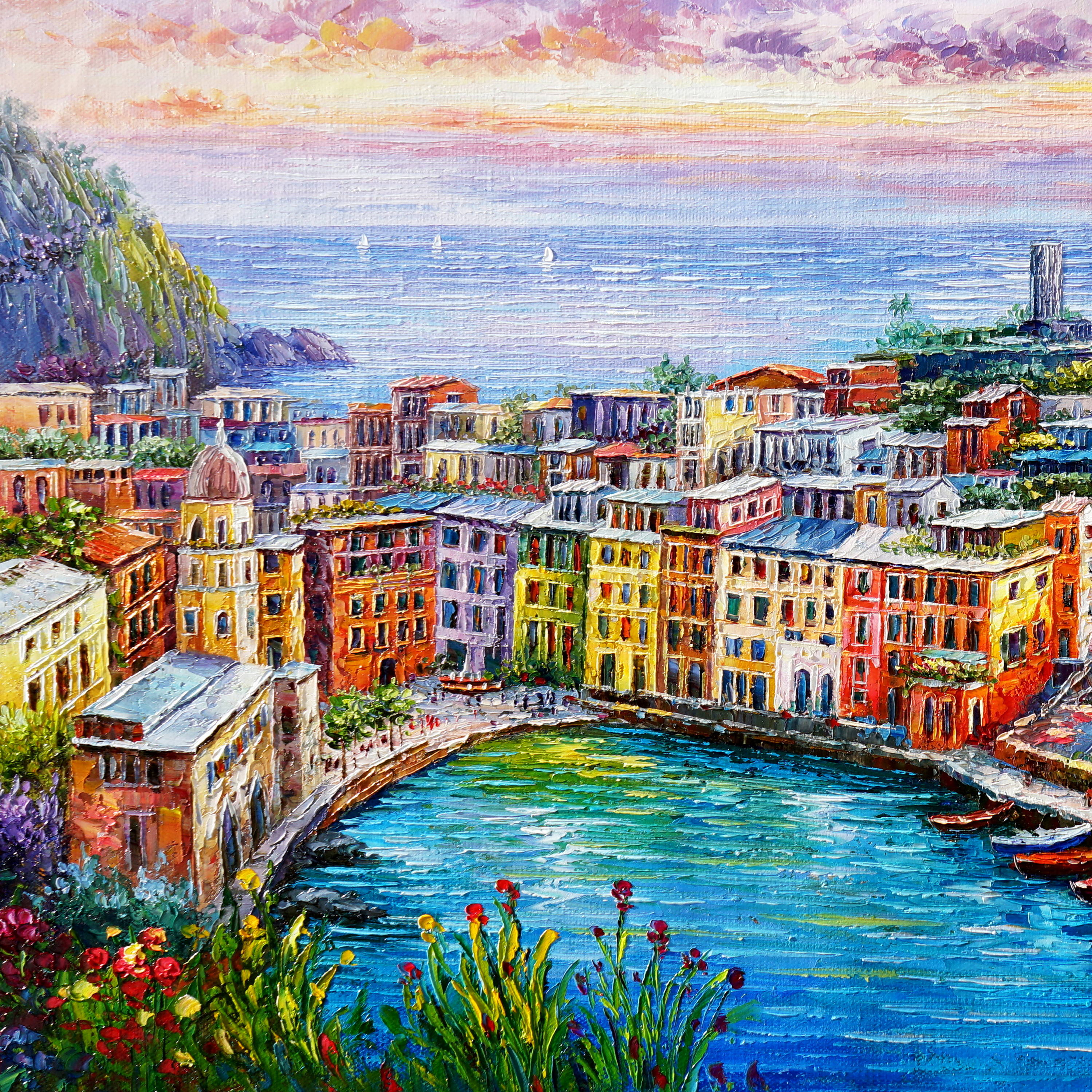 Dipinto a mano Cinque Terre Vernazza 75x115cm