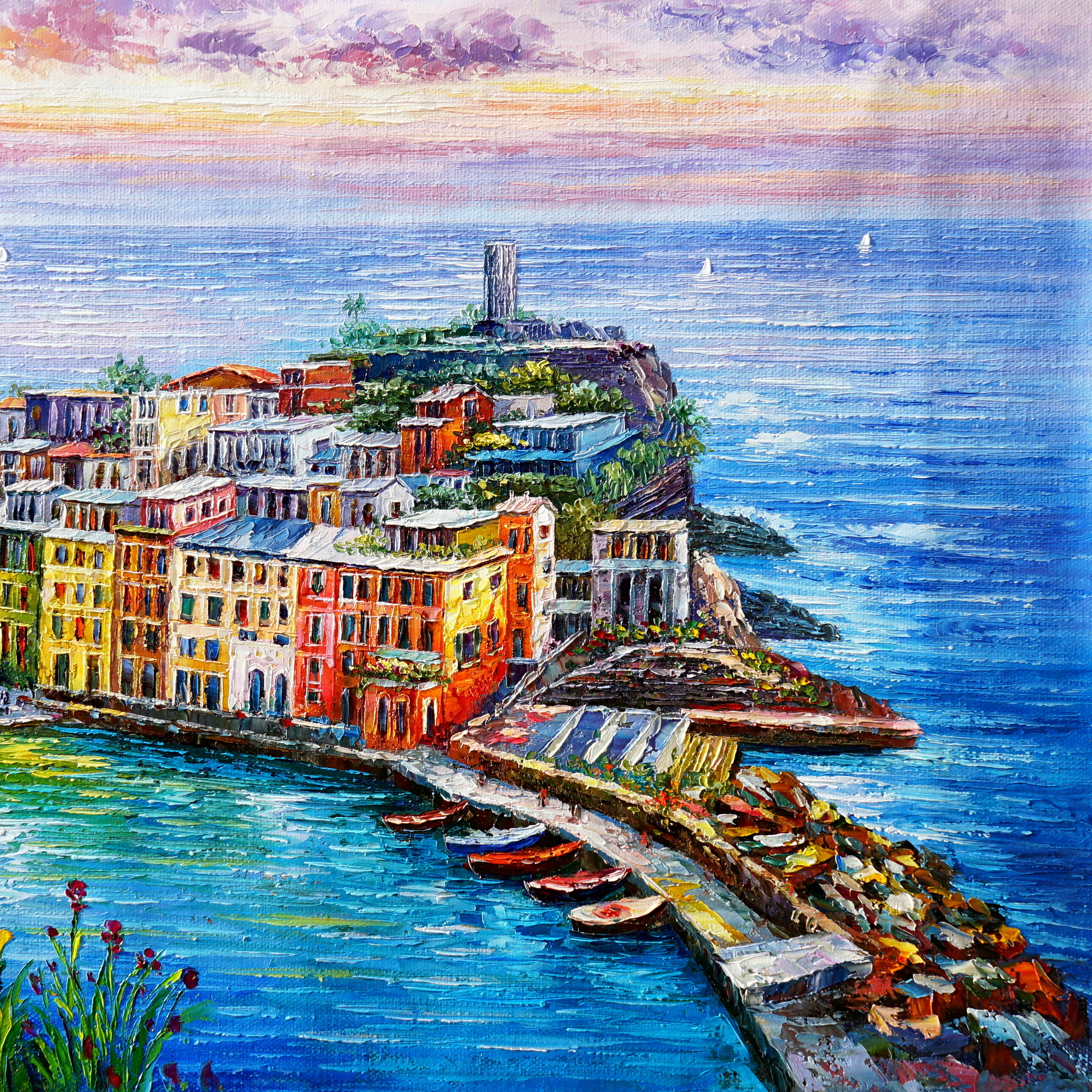 Dipinto a mano Cinque Terre Vernazza 75x115cm