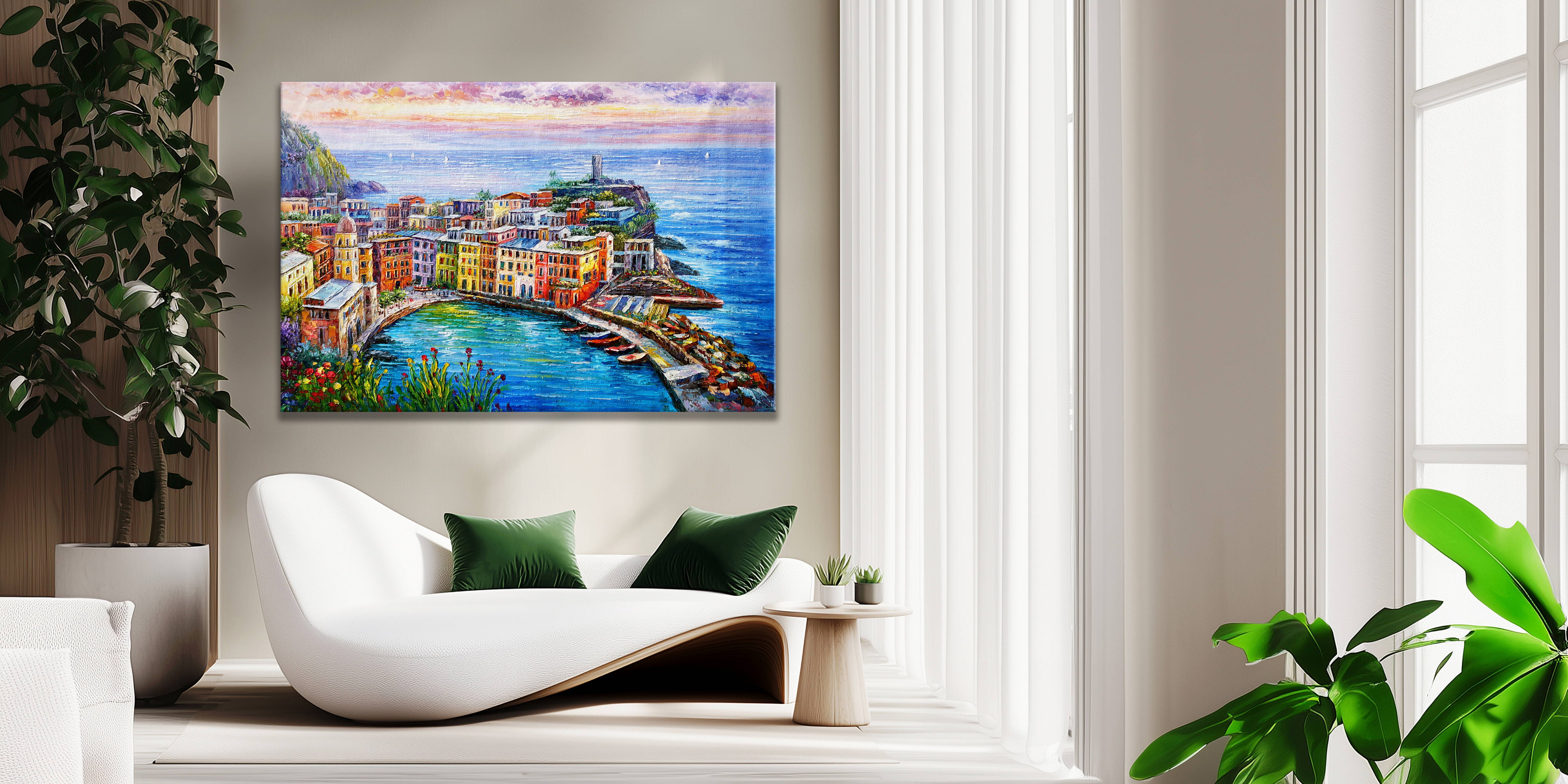 Dipinto a mano Cinque Terre Vernazza 75x115cm