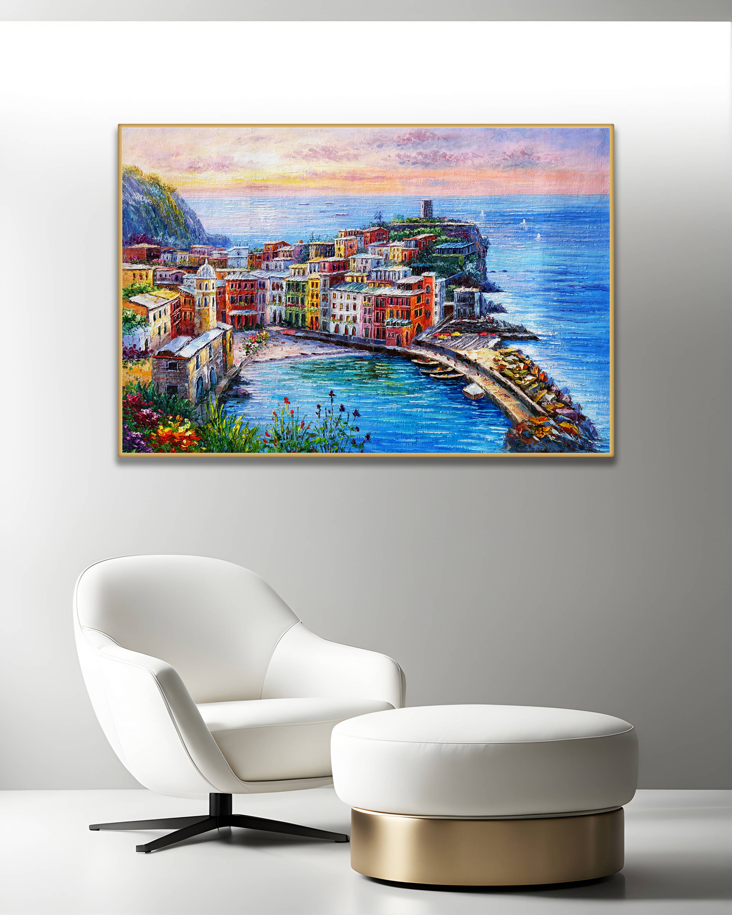 Dipinto a mano Cinque Terre Vernazza 75x115cm