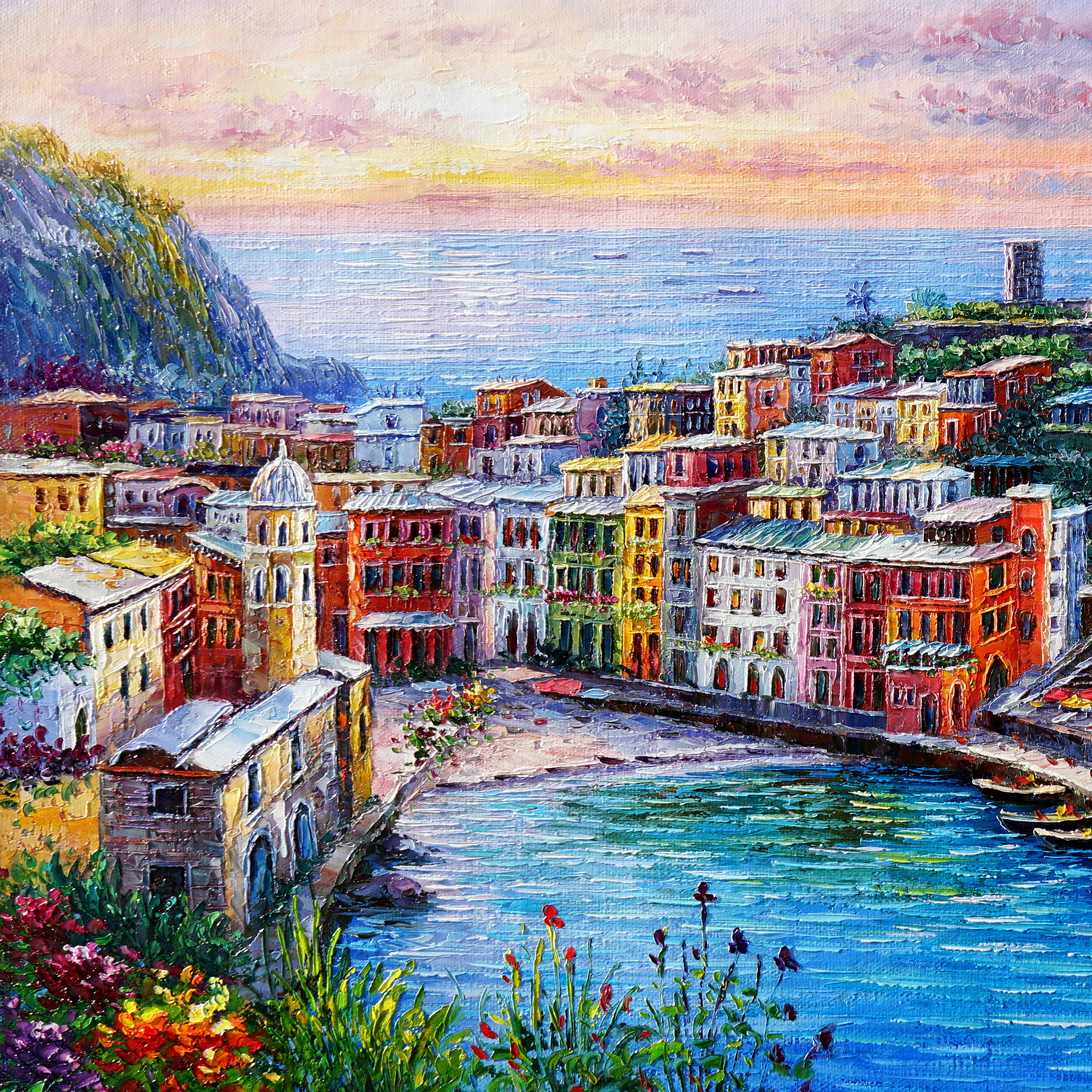 Dipinto a mano Cinque Terre Vernazza 75x115cm