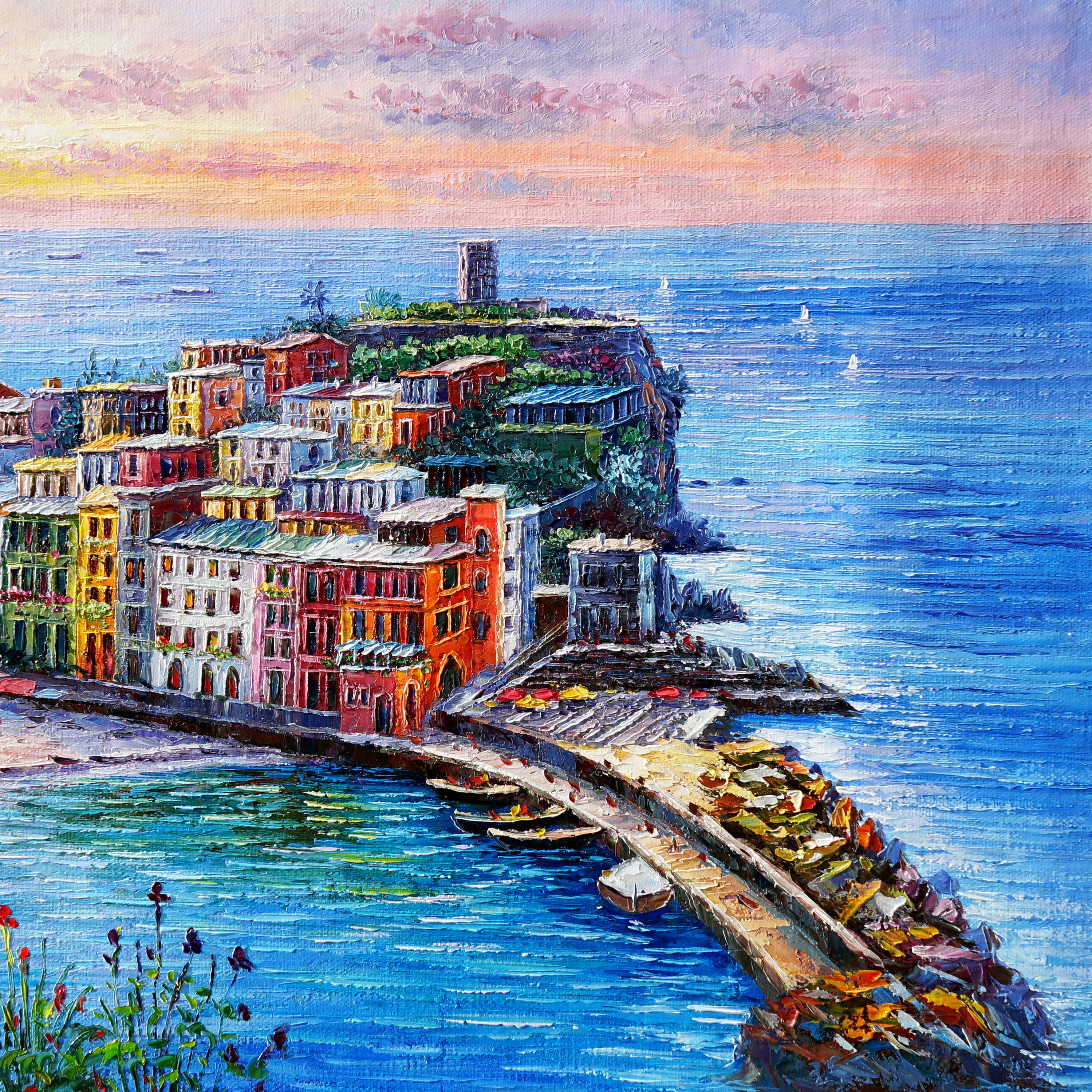 Dipinto a mano Cinque Terre Vernazza 75x115cm