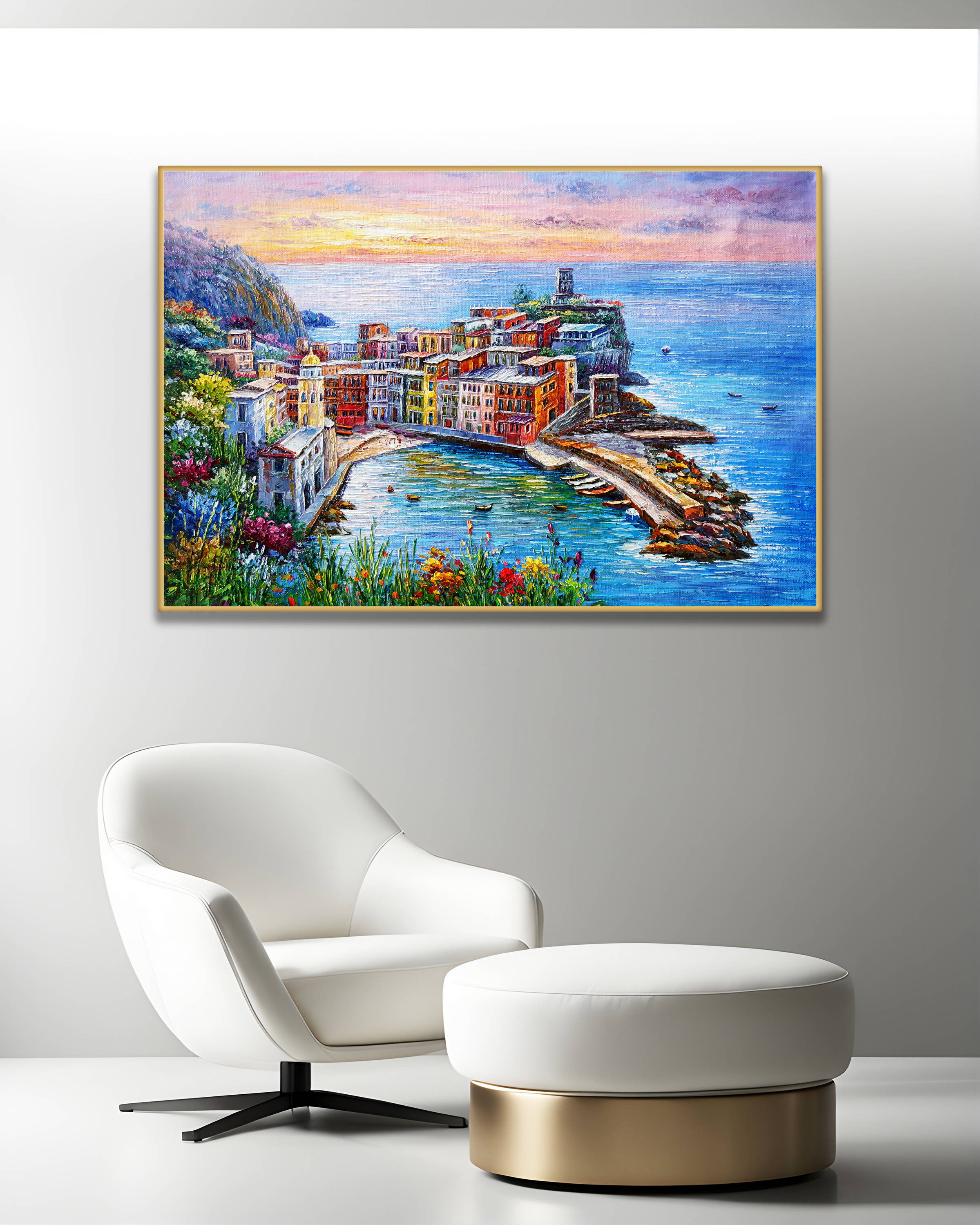 Dipinto a mano Cinque Terre Vernazza 75x115cm