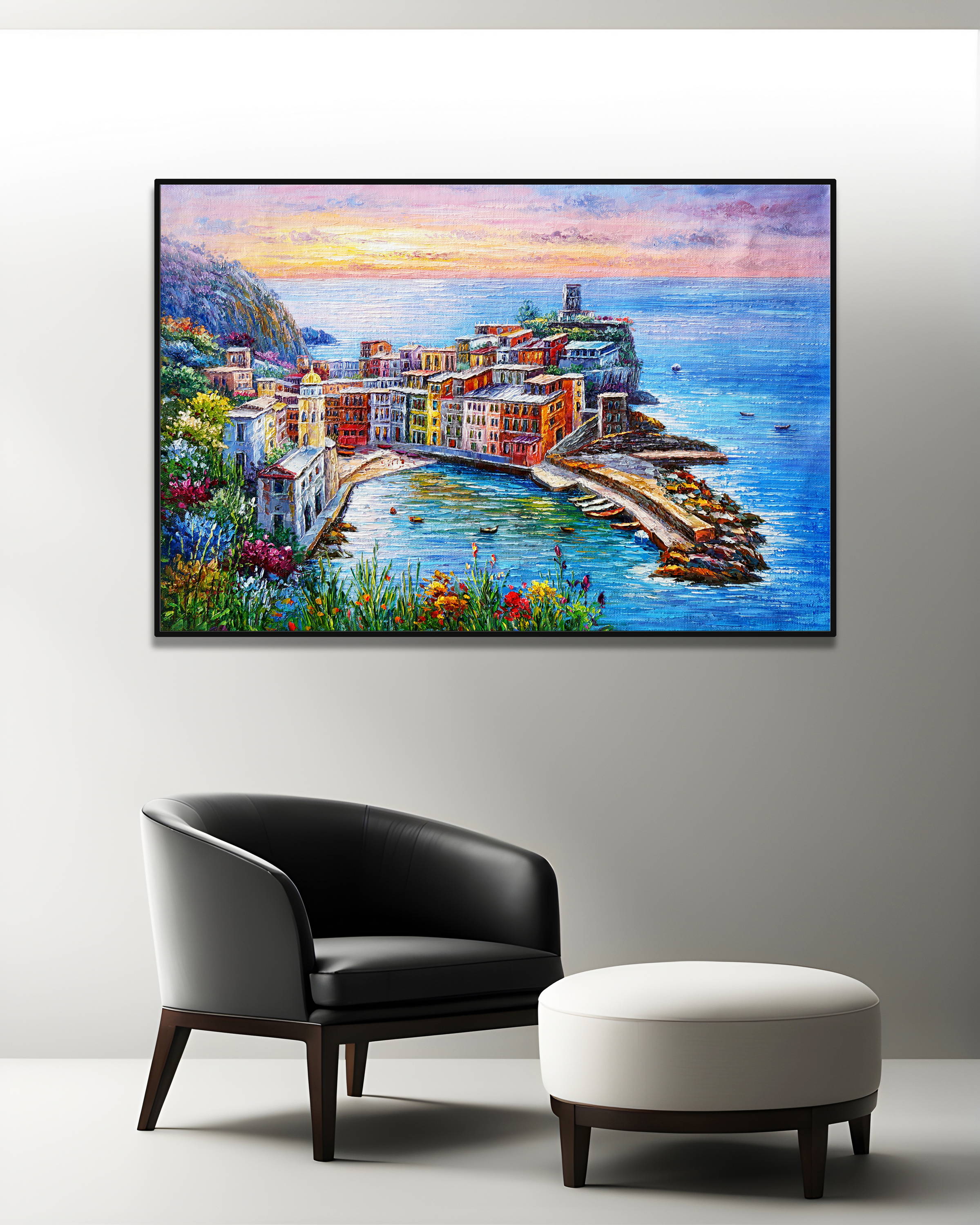 Dipinto a mano Cinque Terre Vernazza 75x115cm