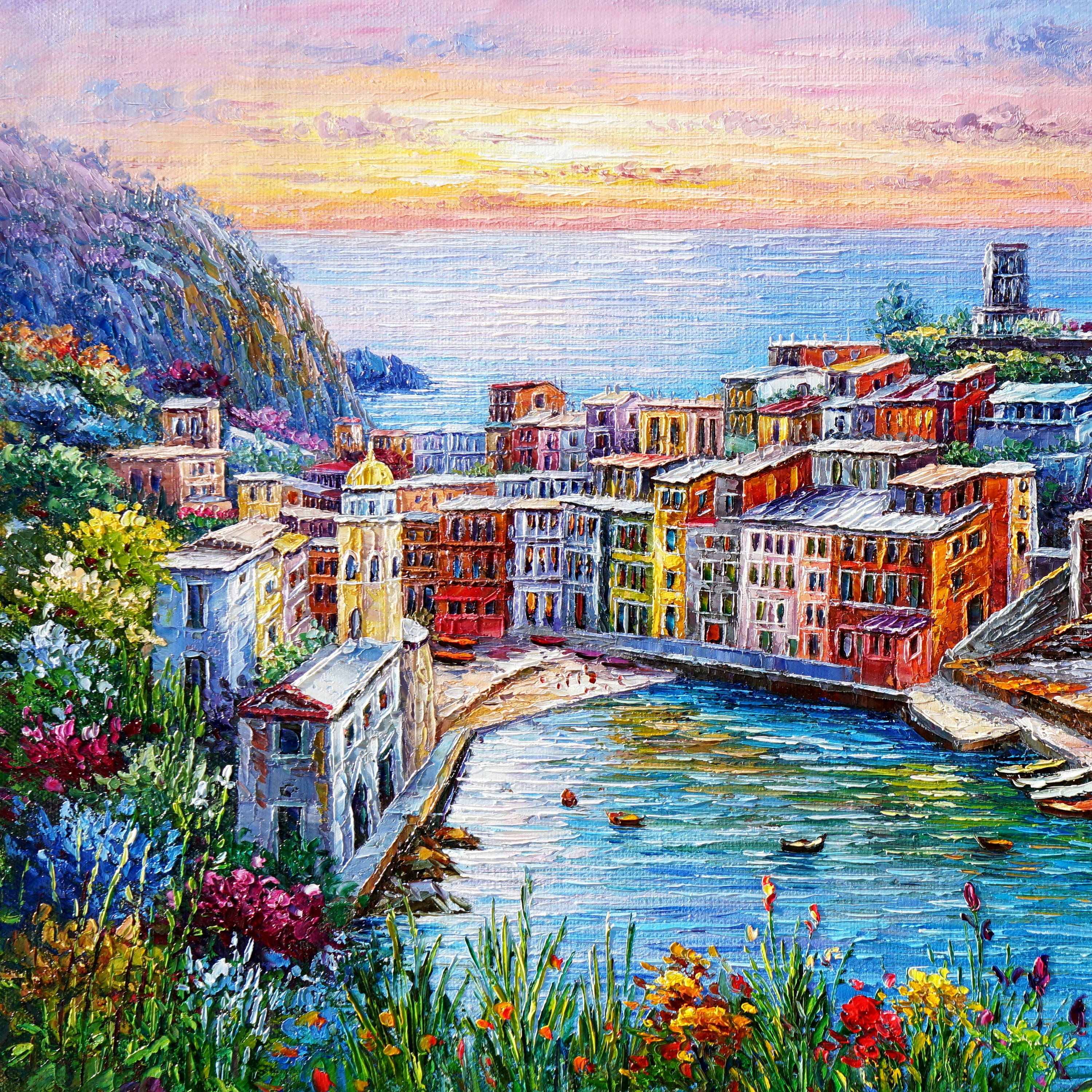 Dipinto a mano Cinque Terre Vernazza 75x115cm