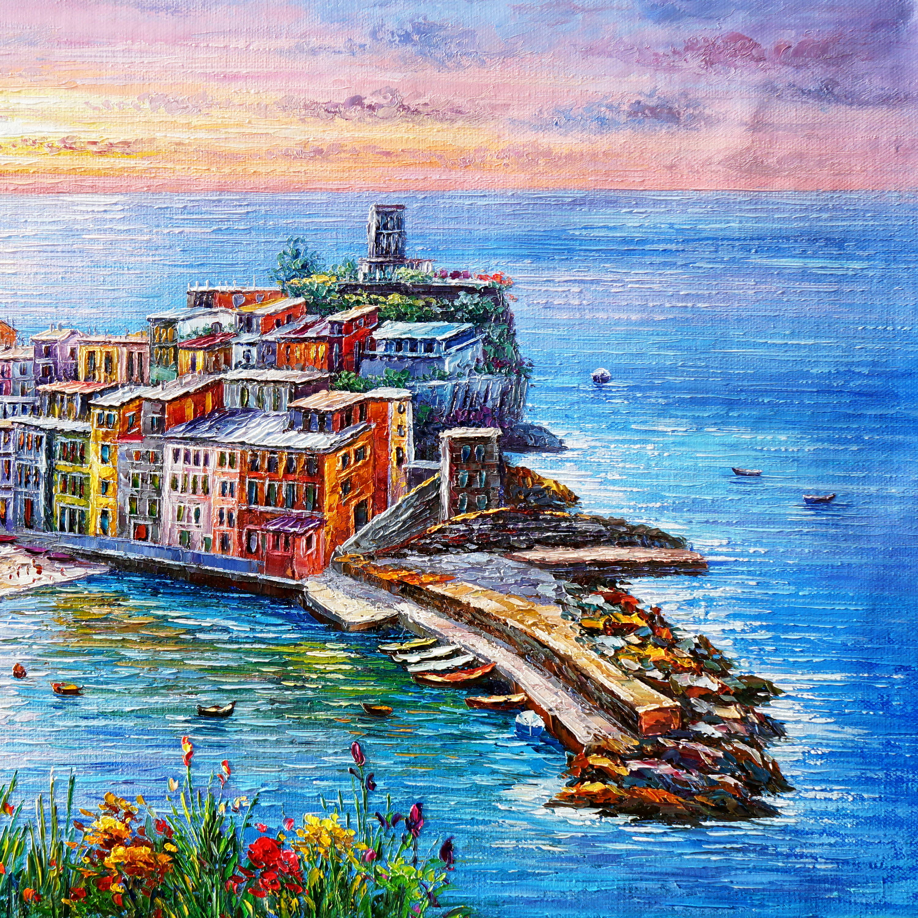 Dipinto a mano Cinque Terre Vernazza 75x115cm