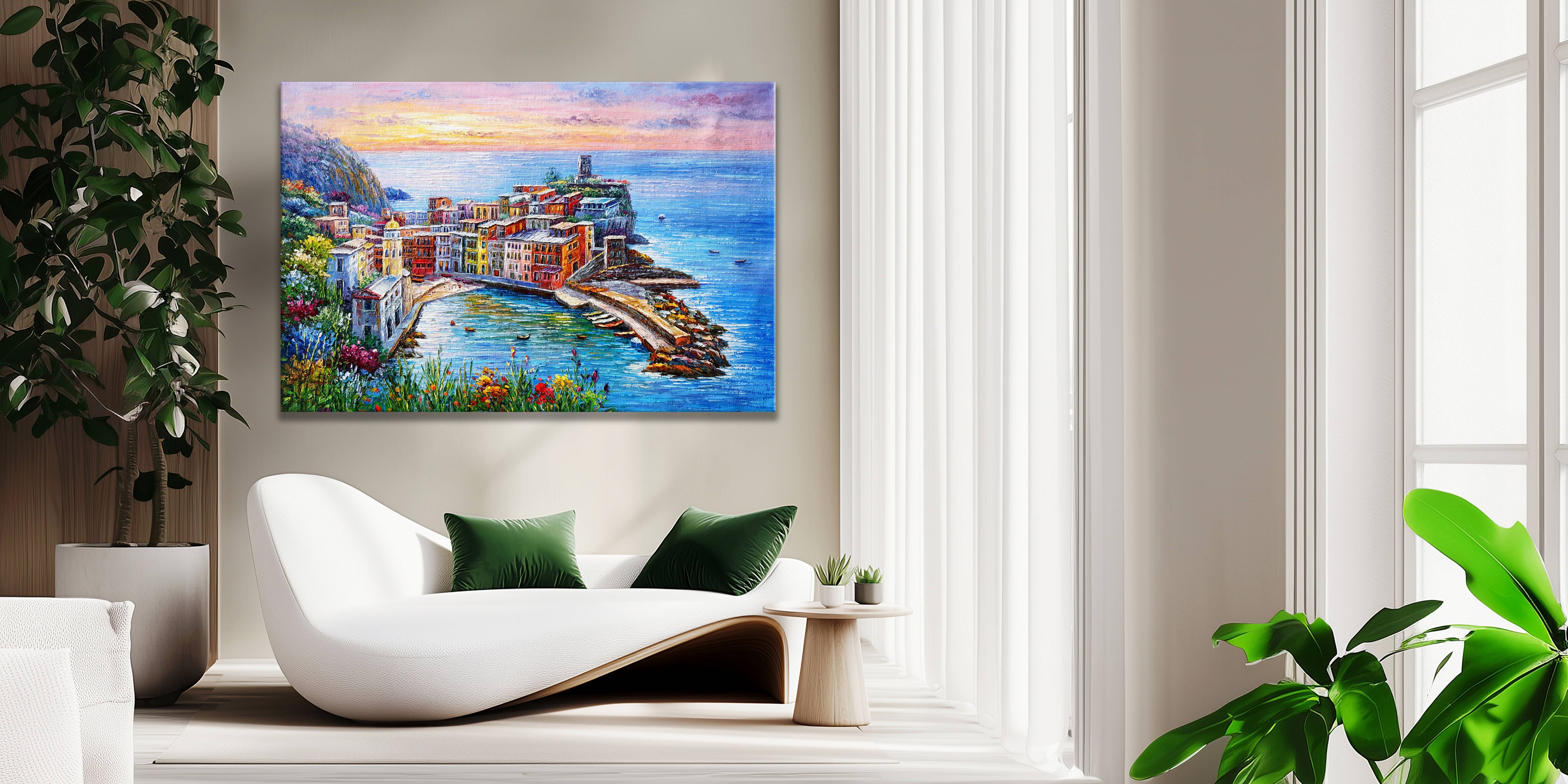 Dipinto a mano Cinque Terre Vernazza 75x115cm