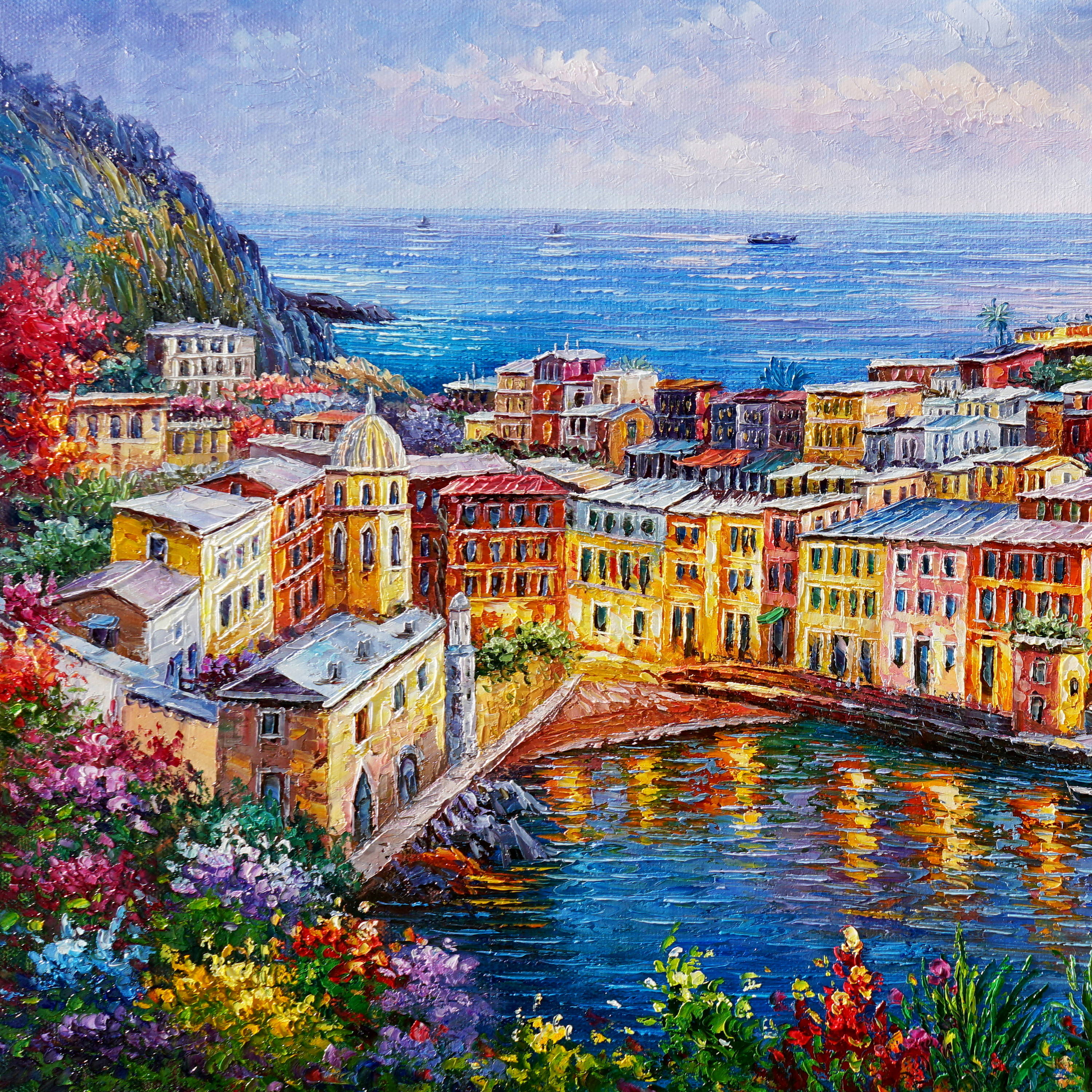 Dipinto a mano Cinque Terre Vernazza 75x115cm