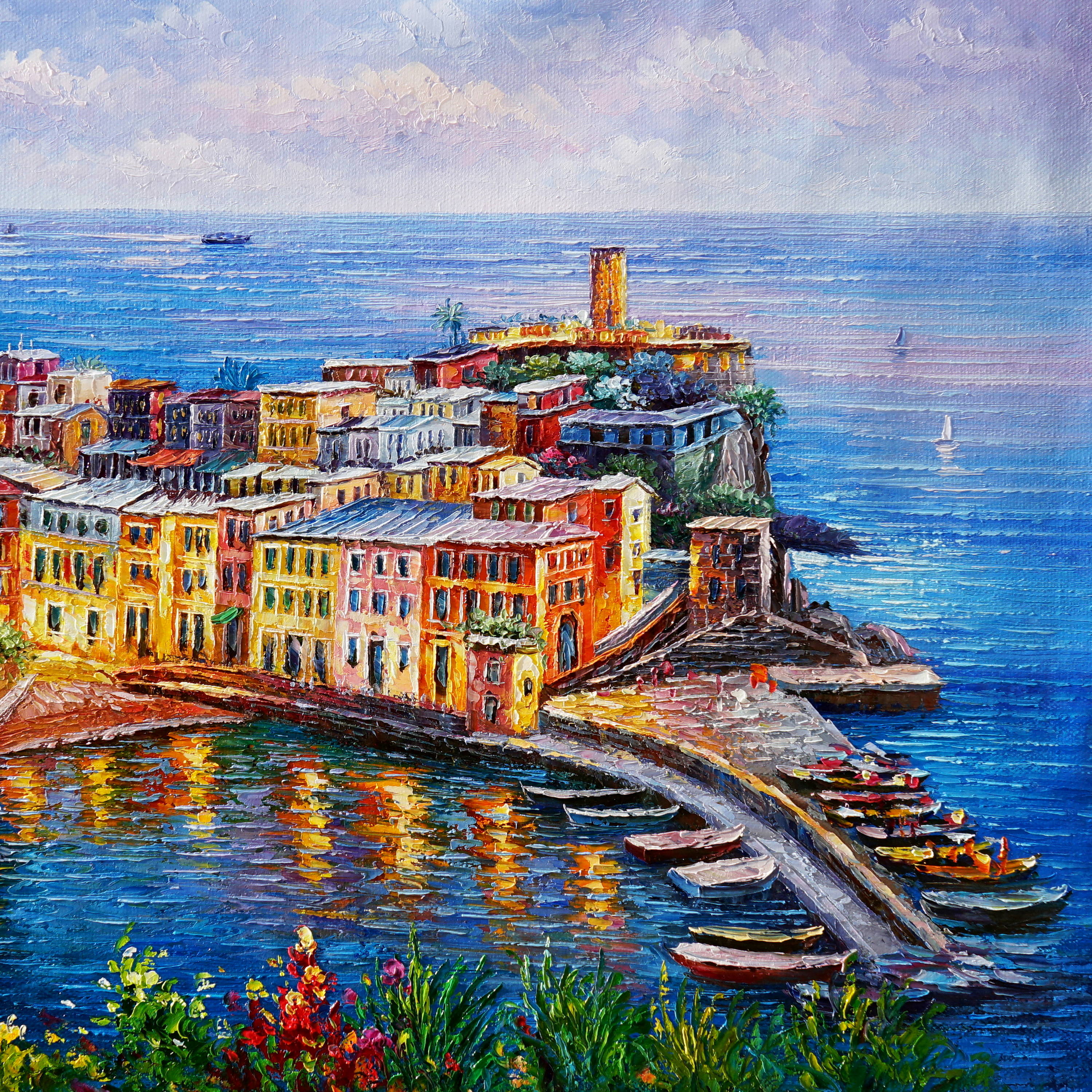 Dipinto a mano Cinque Terre Vernazza 75x115cm