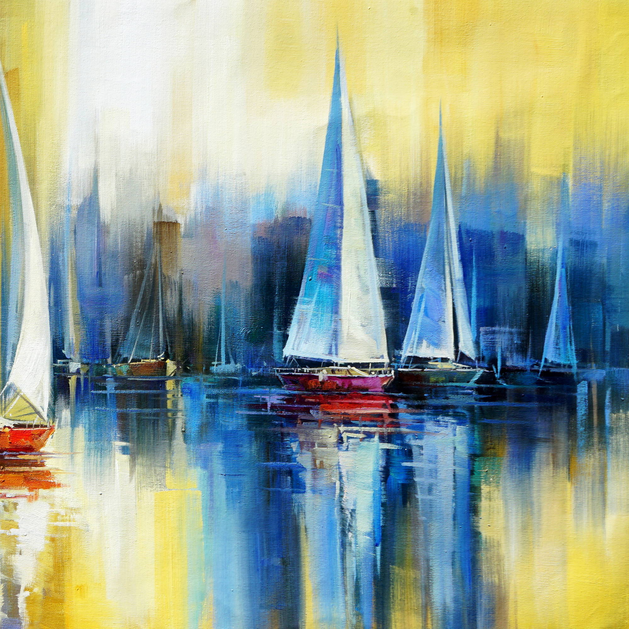 Dipinto a mano Barche a Vela stilizzate Regata 90x180cm