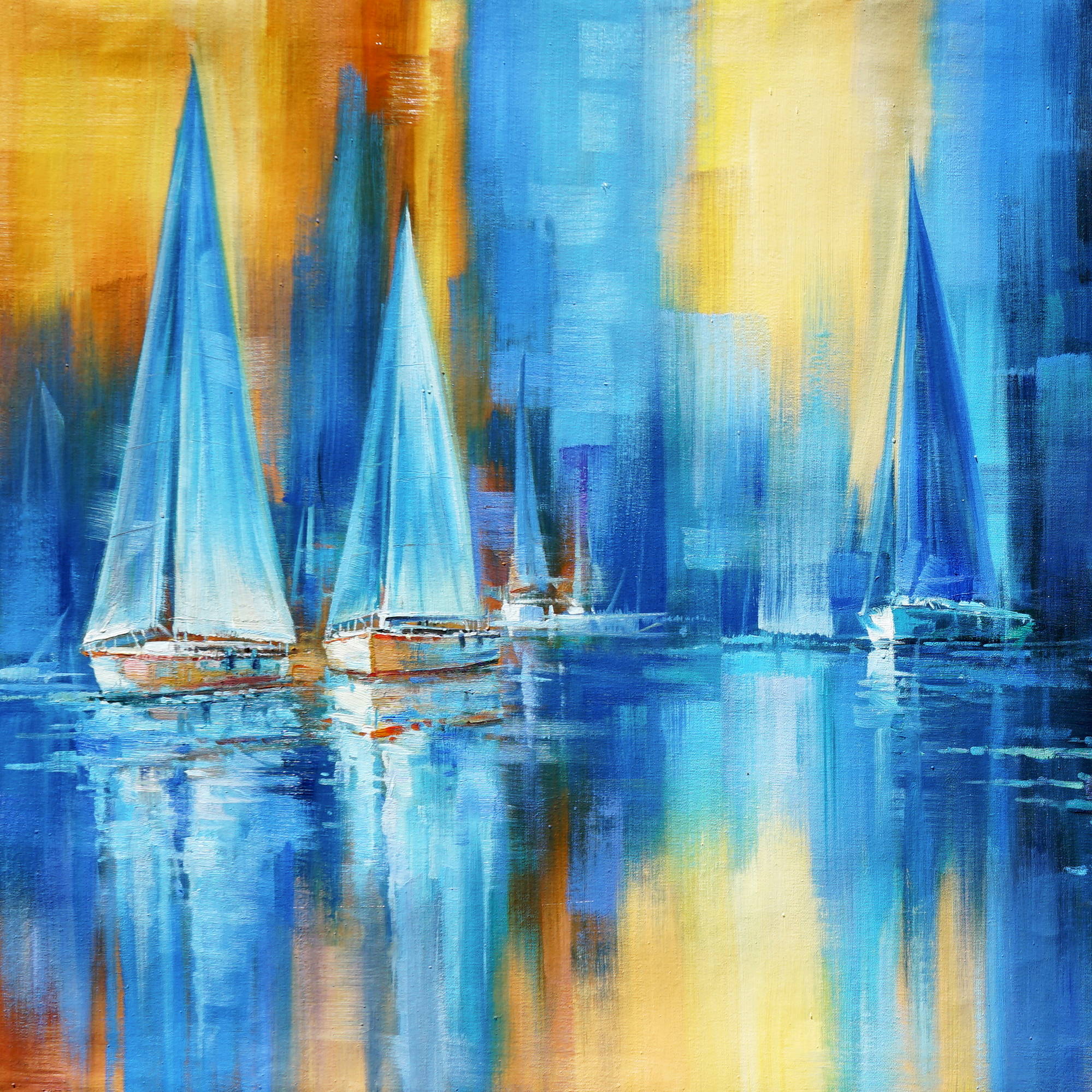 Dipinto a mano Barche a Vela stilizzate Regata 90x180cm