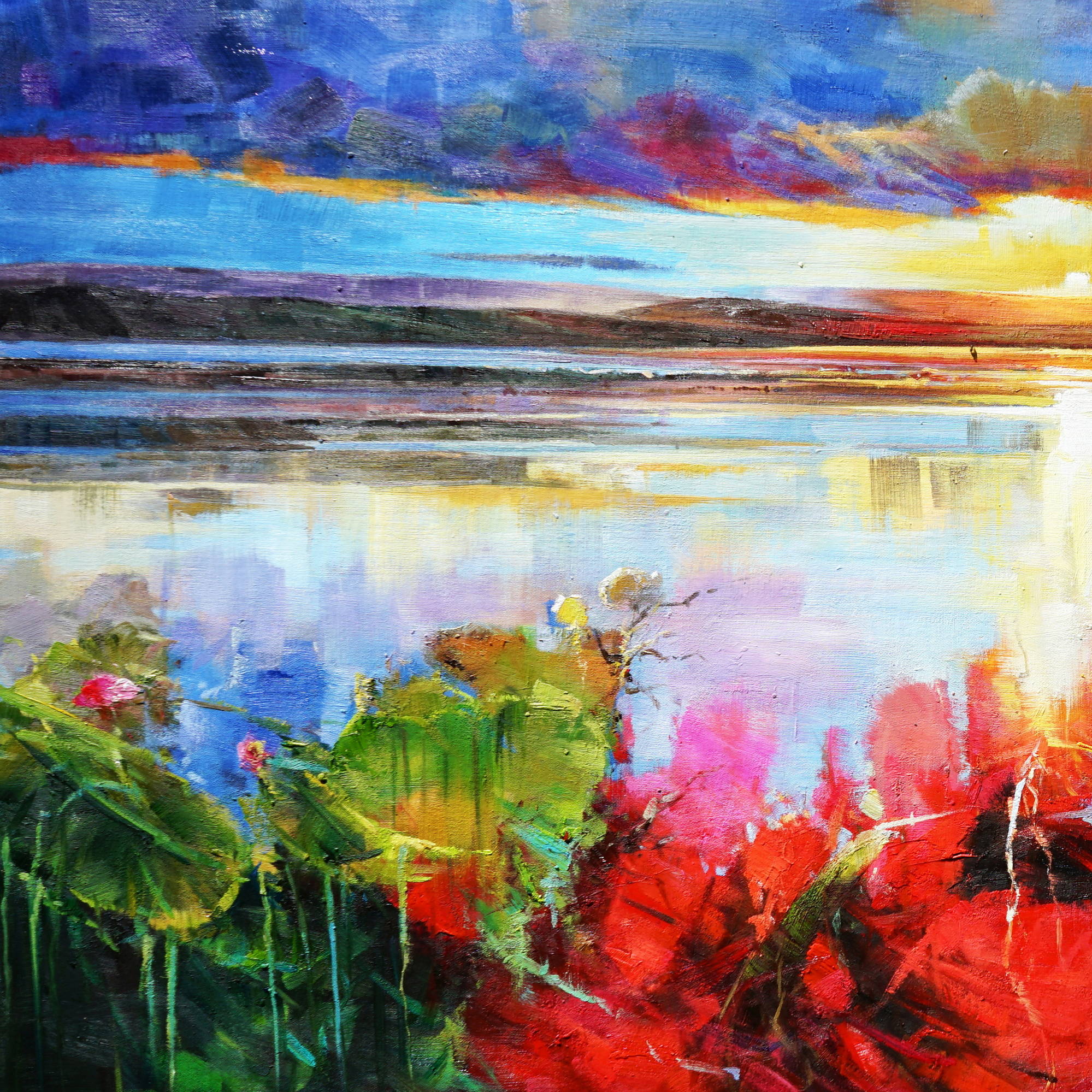 Dipinto a mano Marina stilizzata al tramonto 90x180cm