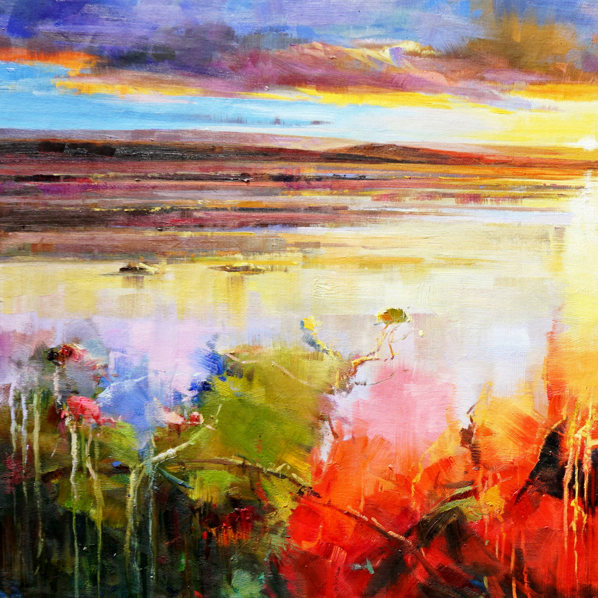 Dipinto a mano Marina stilizzata al tramonto 90x180cm