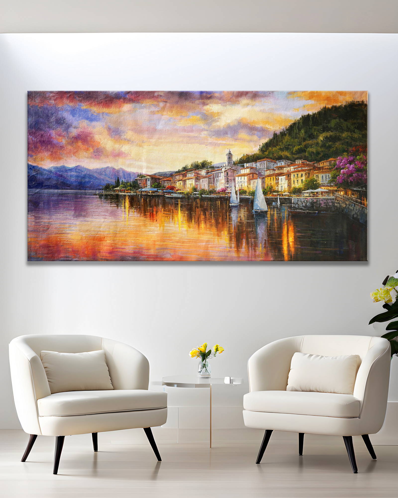 Hand painted City on the Water 90x180cm