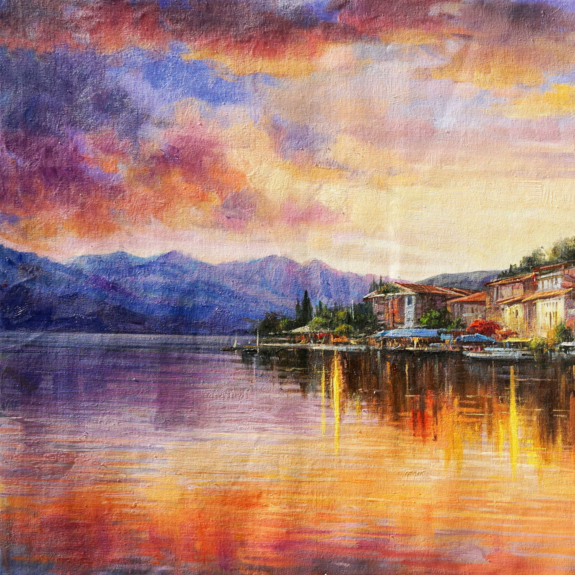 Hand painted City on the Water 90x180cm