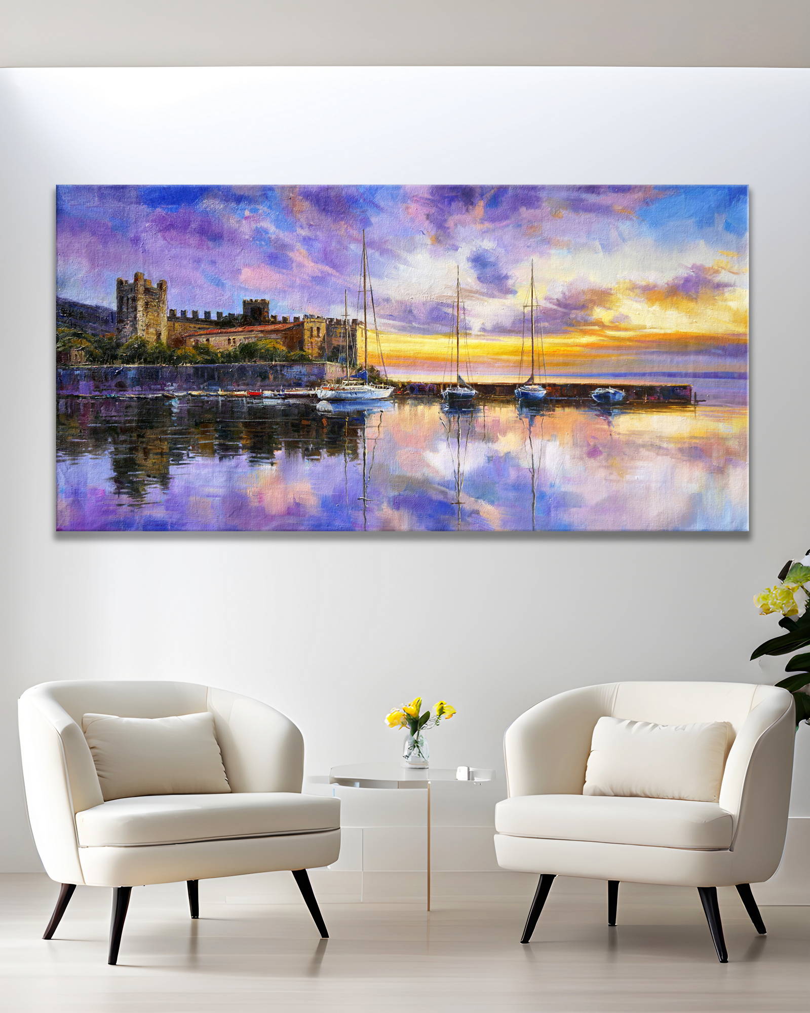 Dipinto a mano Castello Torri del Benaco Lago Garda 90x180cm