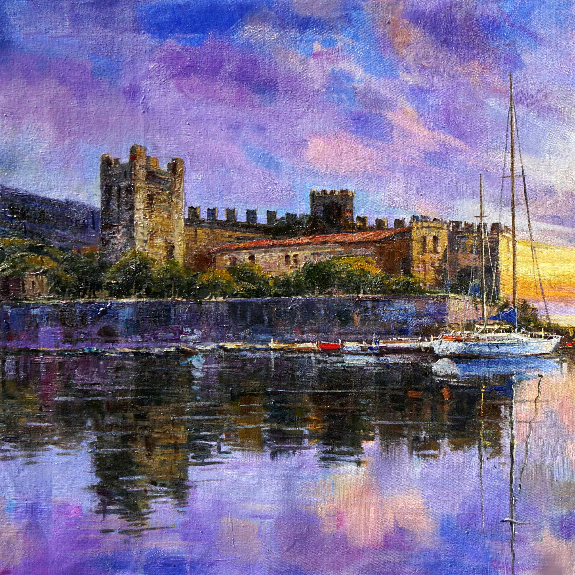 Dipinto a mano Castello Torri del Benaco Lago Garda 90x180cm