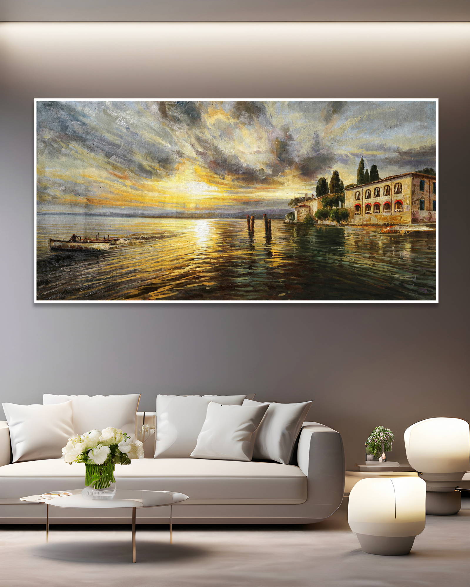 Dipinto a mano Punta San Vigilio Lago di Garda 90x180cm