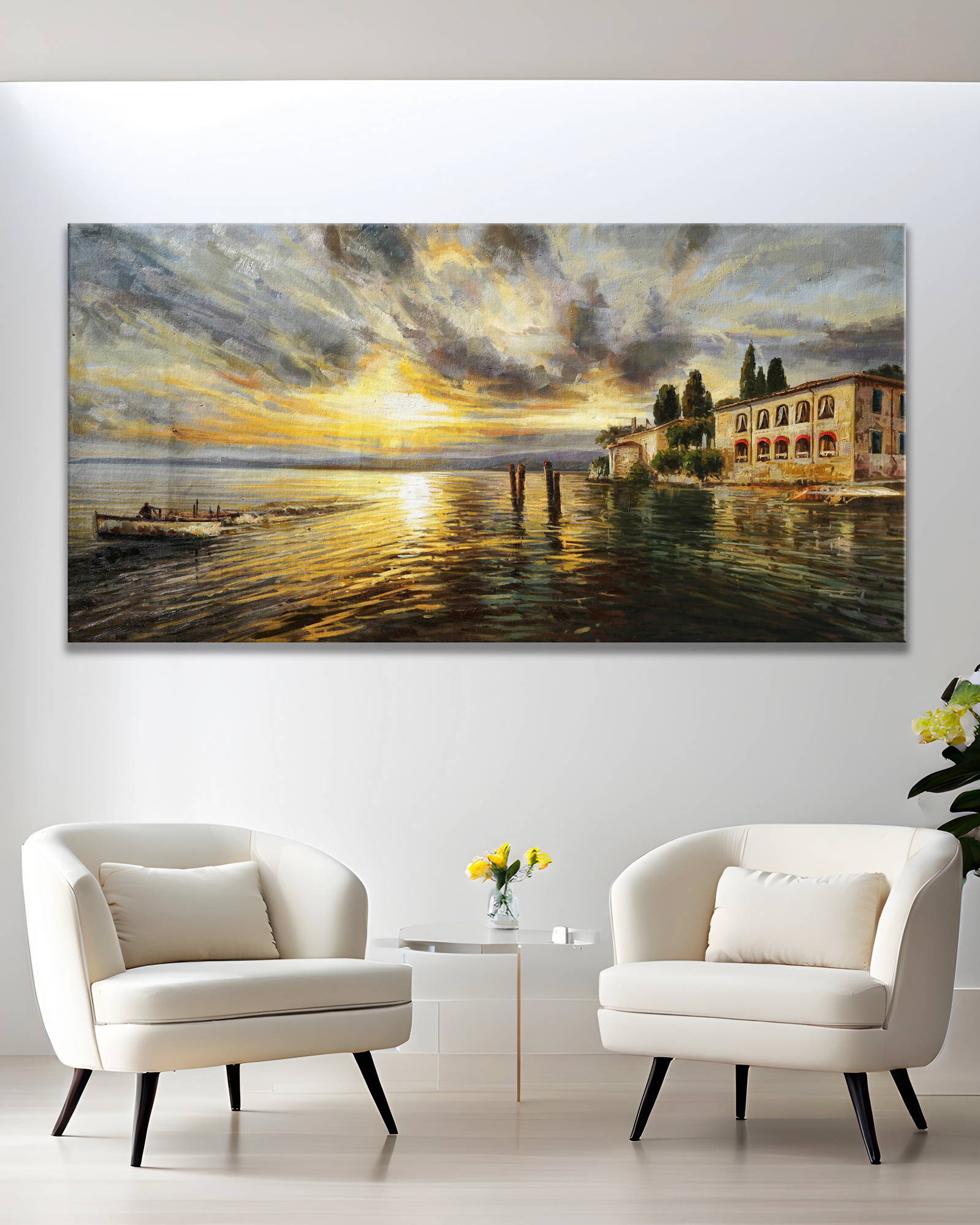 Dipinto a mano Punta San Vigilio Lago di Garda 90x180cm