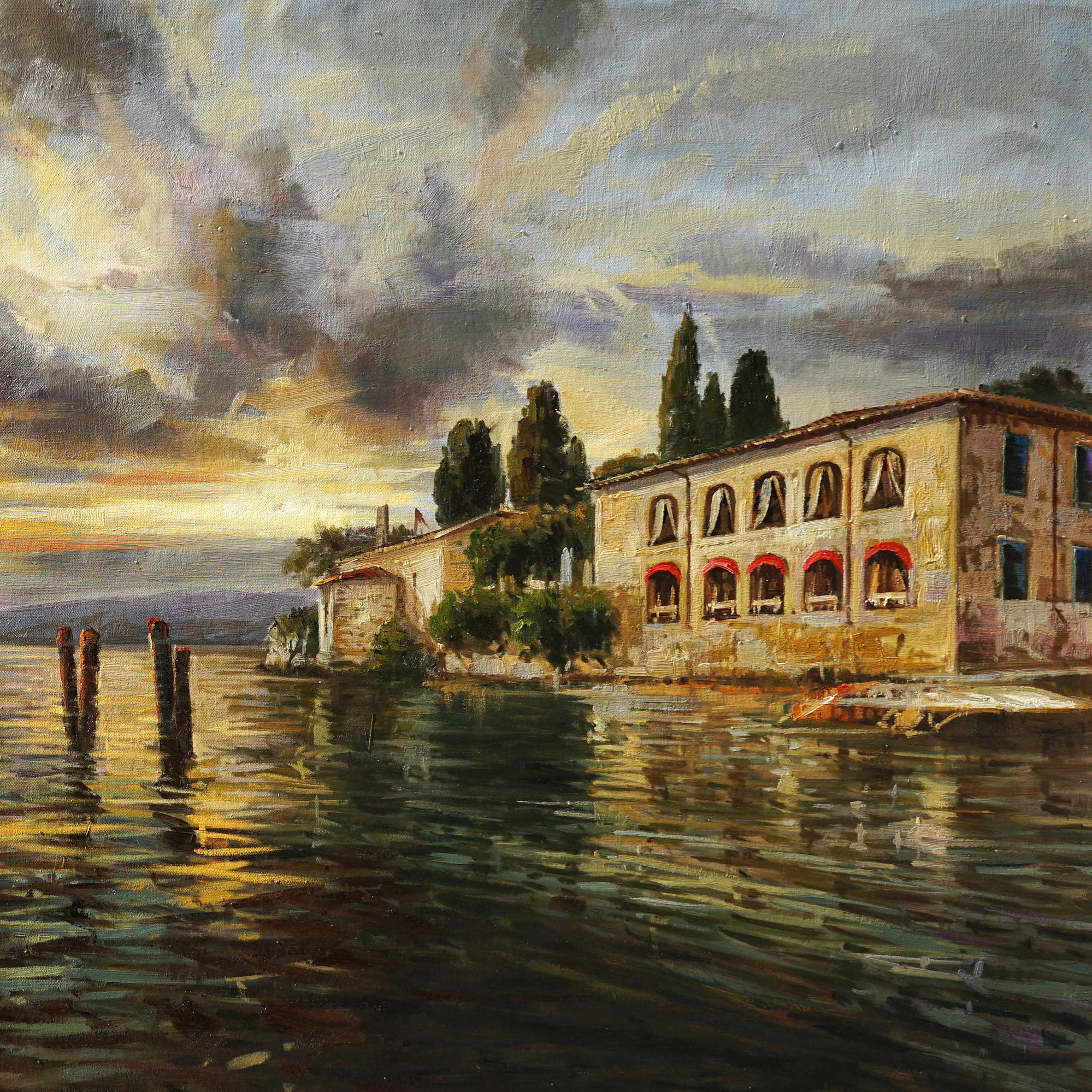 Dipinto a mano Punta San Vigilio Lago di Garda 90x180cm