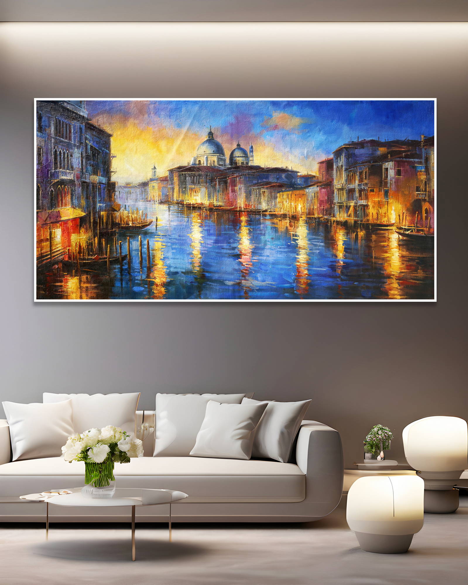 Dipinto a mano Venezia Canal Grande Tramonto 90x180cm