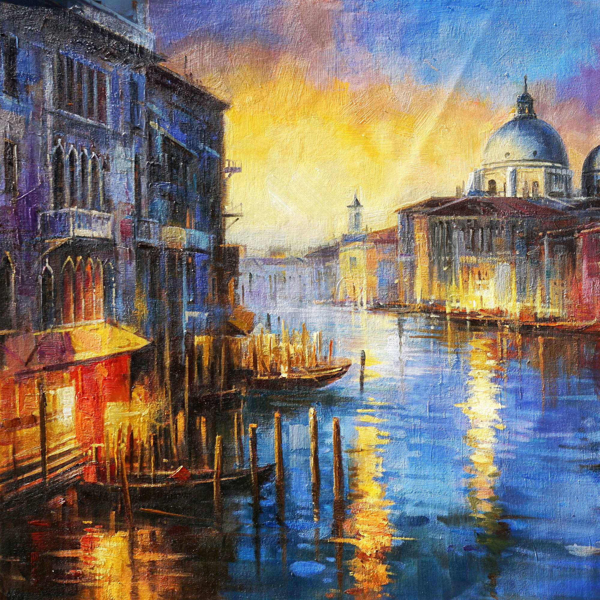 Dipinto a mano Venezia Canal Grande Tramonto 90x180cm